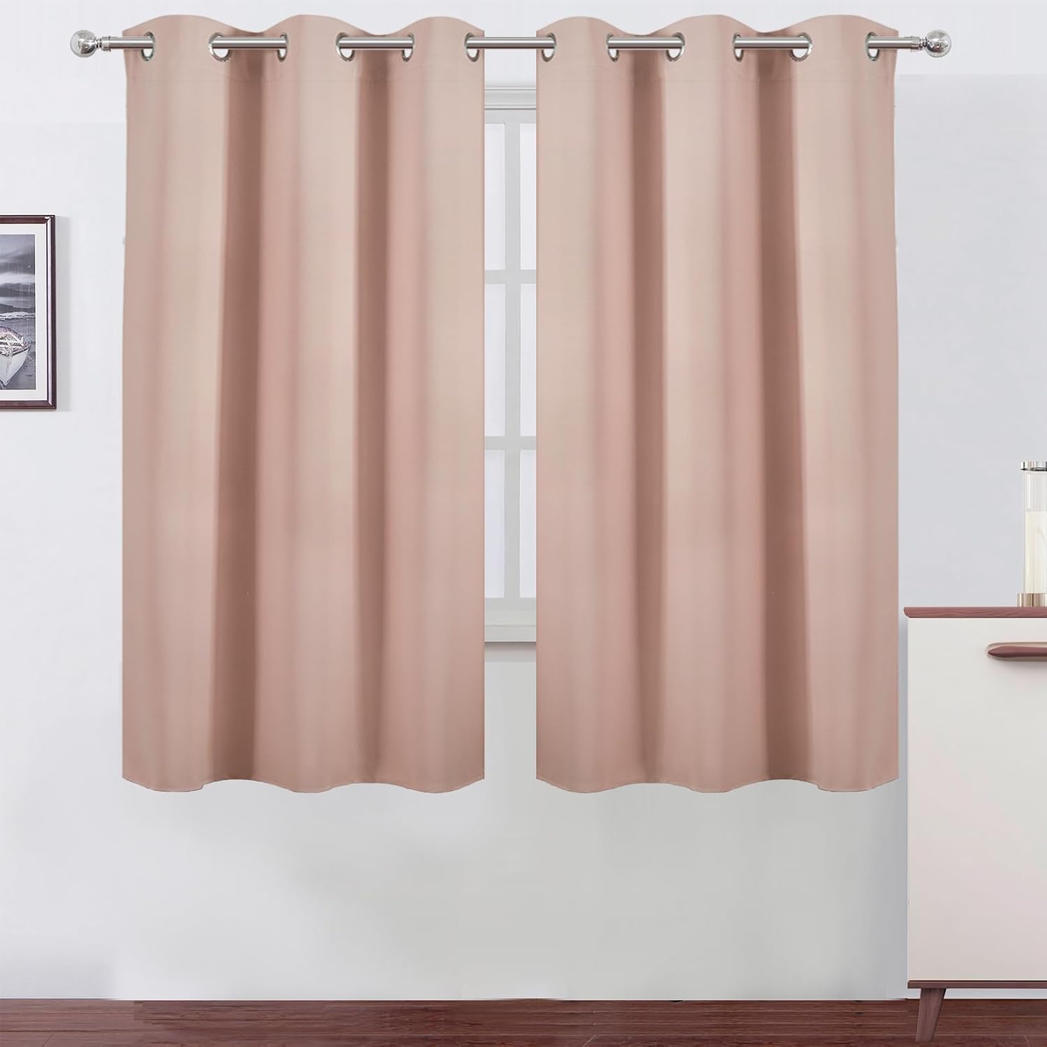 Lemomo Blackout Curtains 42 x 63 inch/Blush Curtains Set of 2 Panels/Thermal Insulated Room Darkening Bedroom Curtains 63 inch silver