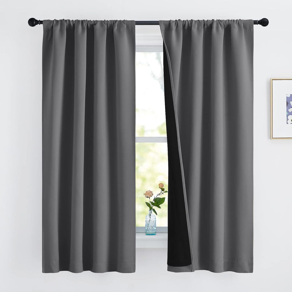 Nicetown 100% Blackout Cold Blocking Curtains 63 inches Long, Soft Thermal Insulated Rod Pocket 2-Layer Lined Drapes, Energy Efficiency Win…