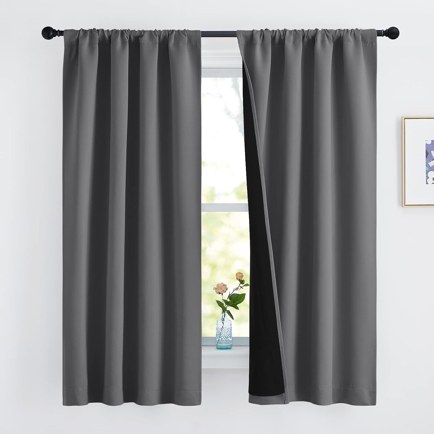 Nicetown 100% Blackout Cold Blocking Curtains 63 inches Long, Soft Thermal Insulated Rod Pocket 2-Layer Lined Drapes, Energy Efficiency Win…