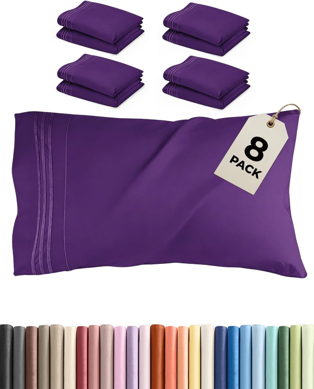 CGKUnlimited King Pillow Cases Set of 8 - Ultra Soft Hotel Quality Pillowcase Covers - Comfy & Wrinkle Free - Shrink, Stain and Fade Resist…