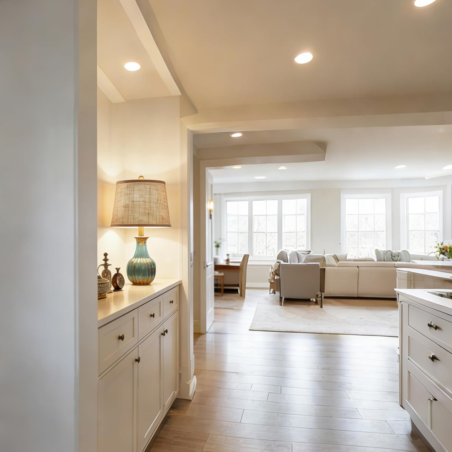 Blue Ceramic Table Lamp for Living Room Bedroom, Modern Minimalist Nightstand Desk Lamp with Linen Fabric Shade for Bedside Entryway Home…