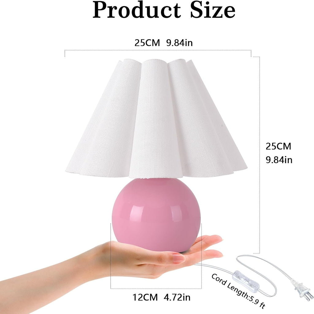 Pink Small Bedside Mini Table Lamp for Bedroom, Cute Bedroom Lamps for Nightstand, Cute Mini Table Lamps for Small Spaces with Scalloped…