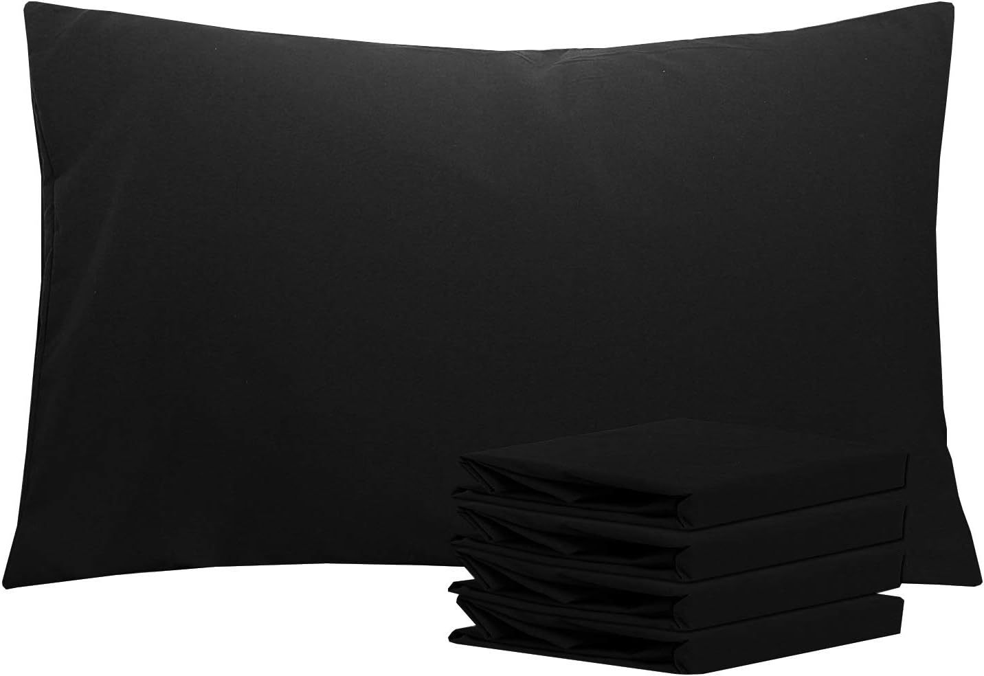 Ntbay Queen Pillowcase Set - 4 Pack Brushed Microfiber 20x30 Pillowcases - Soft, Wrinkle-Free, Fade-Resistant, Stain-Resistant, Black Pillo…