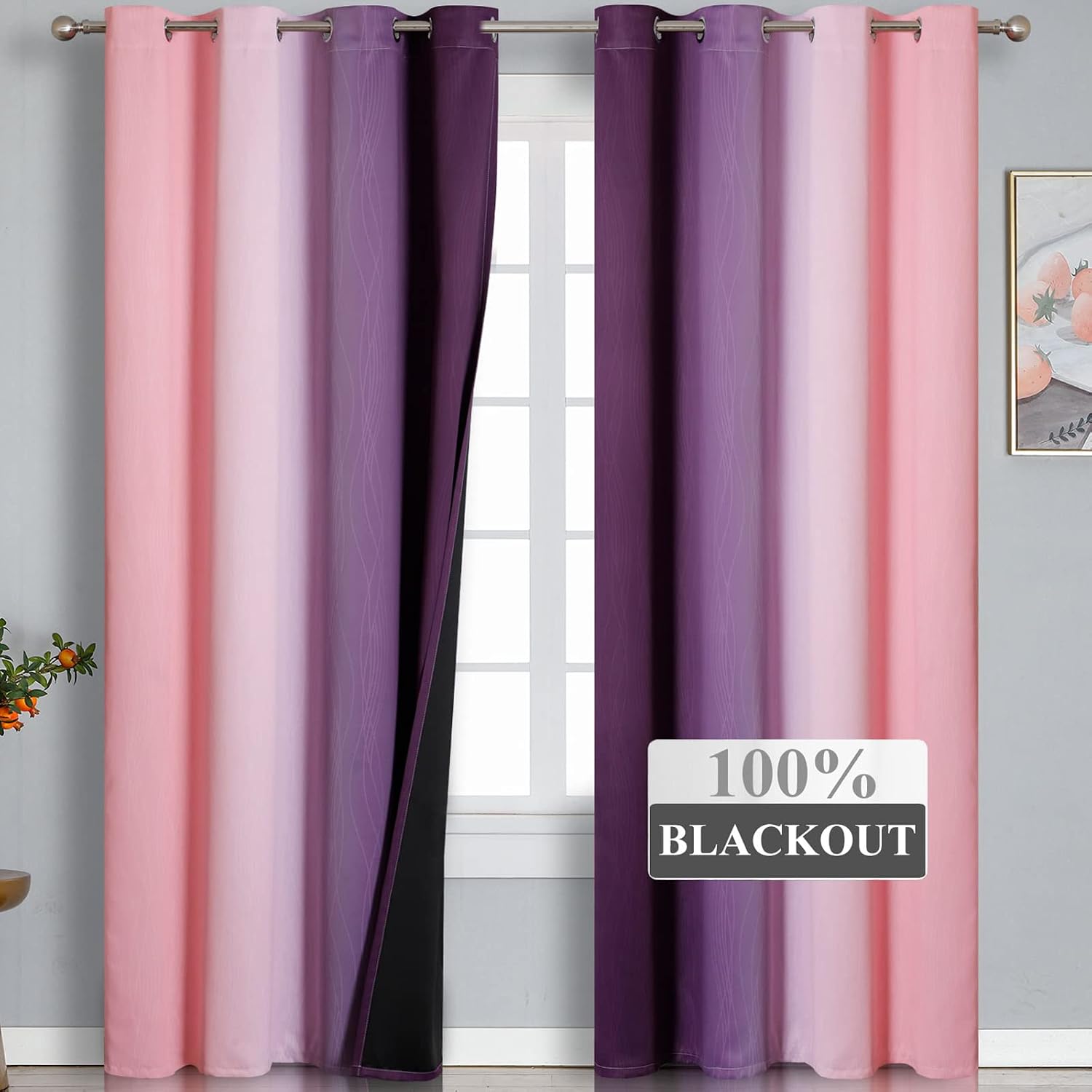 Estelartextiler Estelar Textiler Pink and Purple Blackout Curtains for Bedroom, Thermal Insulated Drapes 108 Inches Long, Full Light Blocki…
