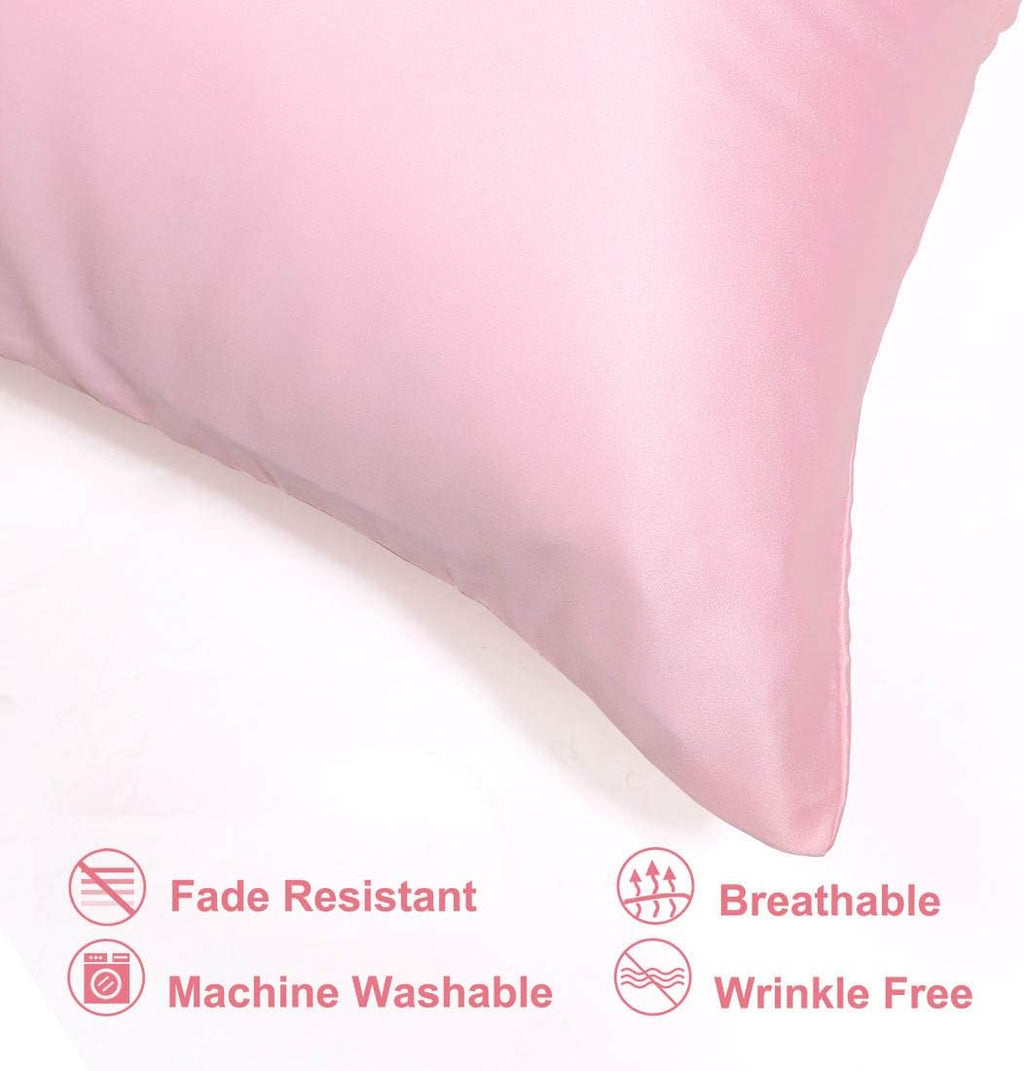 uxcell Travel Satin Pillowcase with Zipper, Super Soft and Luxury, Silky Pillow Cases Covers Set of 2, 14"x20", Blush
