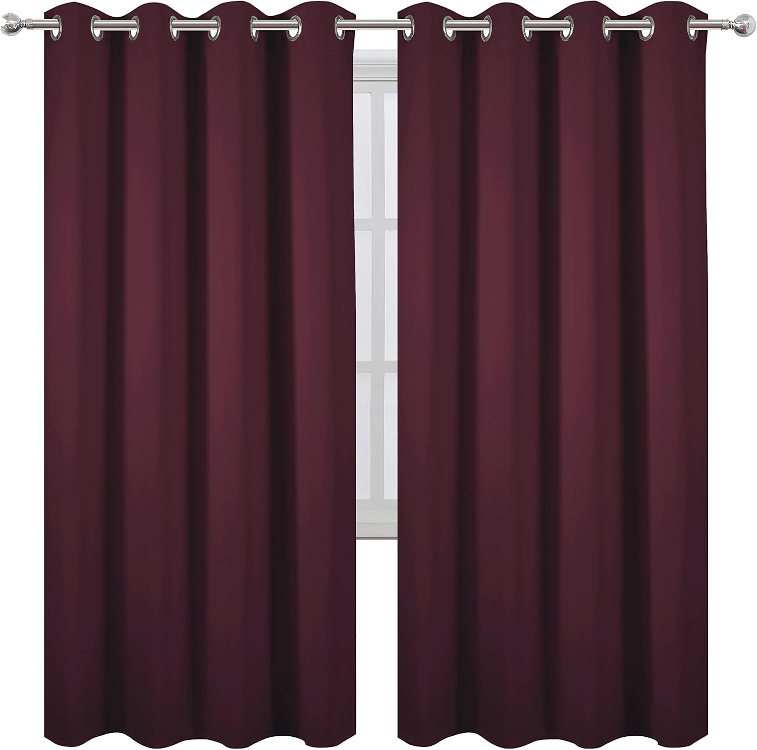 Lemomo Burgundy Red Thermal Blackout Curtains/52 x 72 Inch/Set of 2 Panels Room Darkening Curtains for Bedroom 72 Inch Red