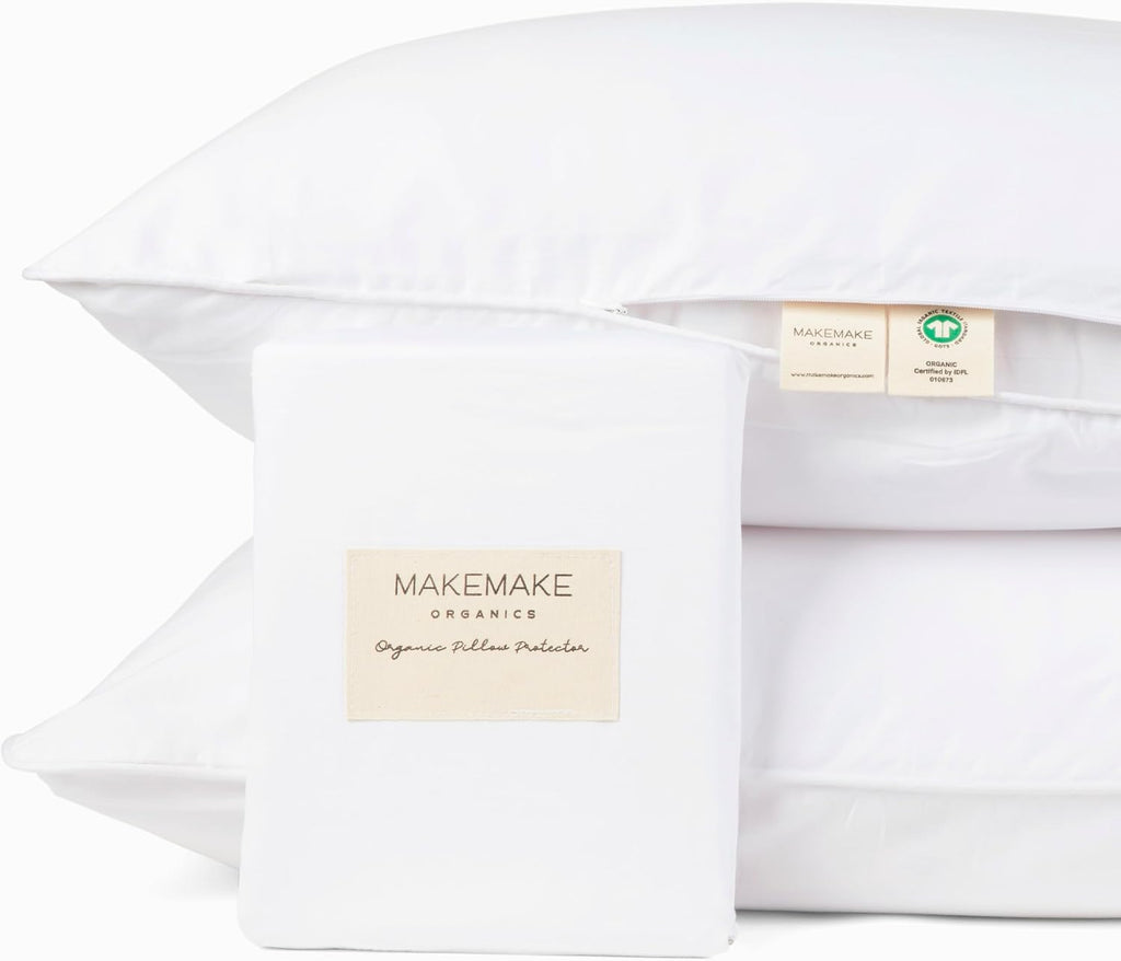 MakemakeOrganics Makemake Organics Organic Pillow Protector (Set of 2) GOTS Certified Organic Cotton Pillow Protectors Natural Breathable B…