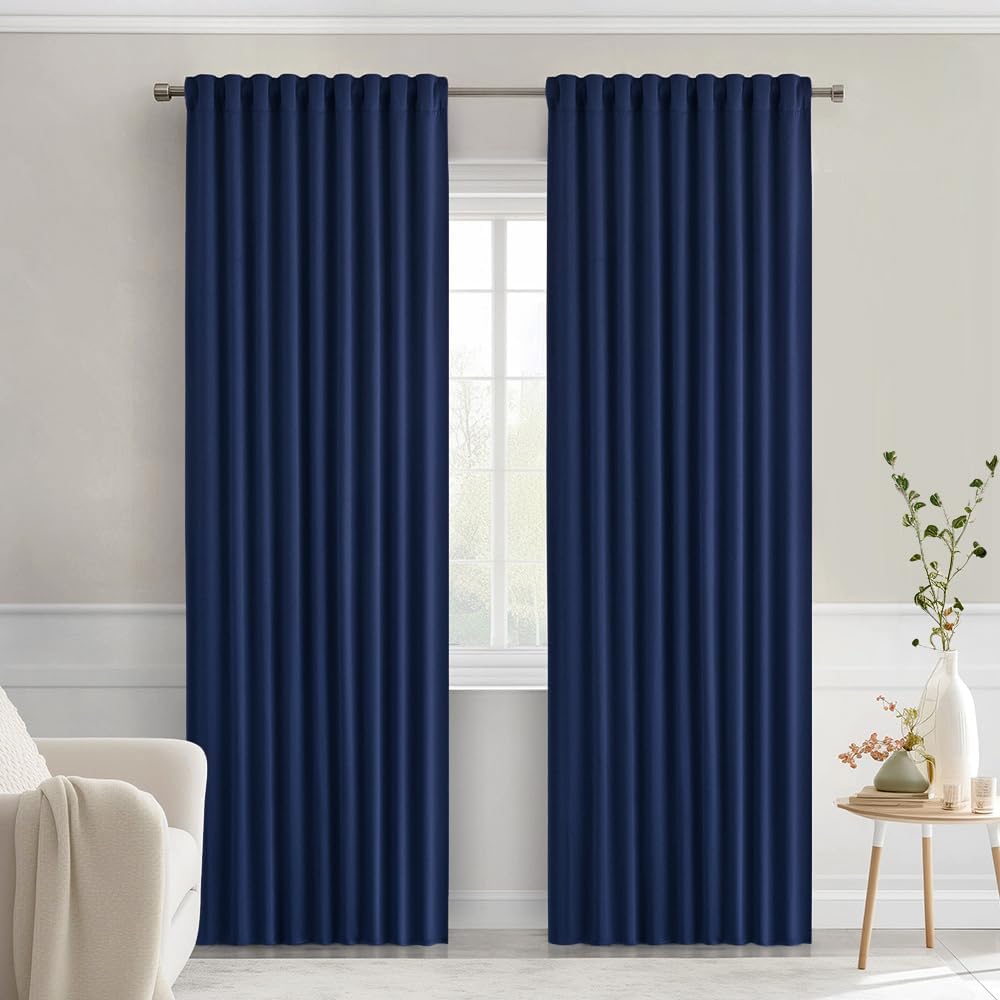 Miulee Navy Blue Back Tab Blackout Curtains 72 Inches Long 2 Panels Set for Living Room Bedroom Privacy, Rod Pocket/Pinch Pleat Thermal Ins…