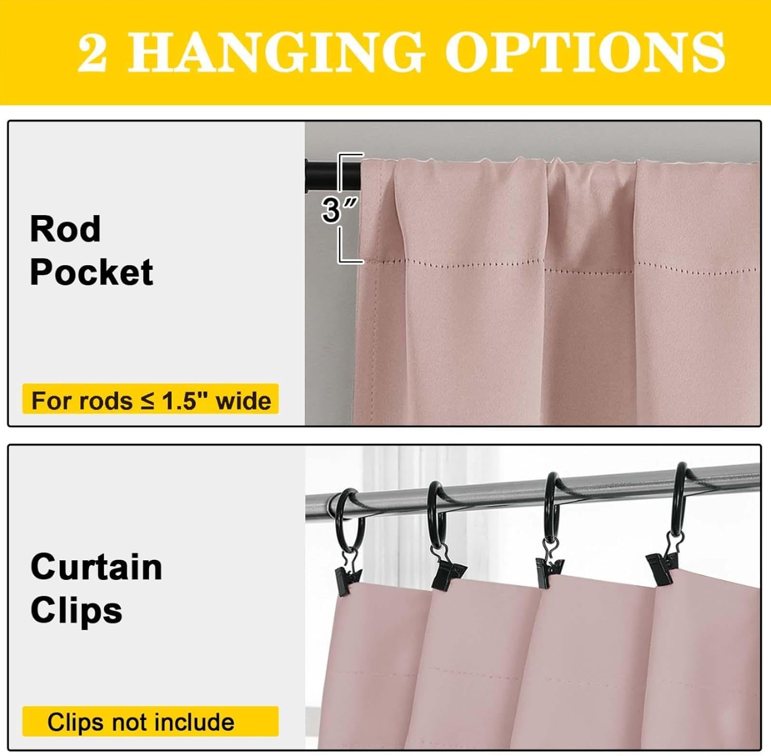 WelvetBLK Blush Room Darkening Curtains for Bedroom Living Room 45 Inch Length 2 Panels Set, Soft Solid Thermal Insulated Rod Pocket Short…