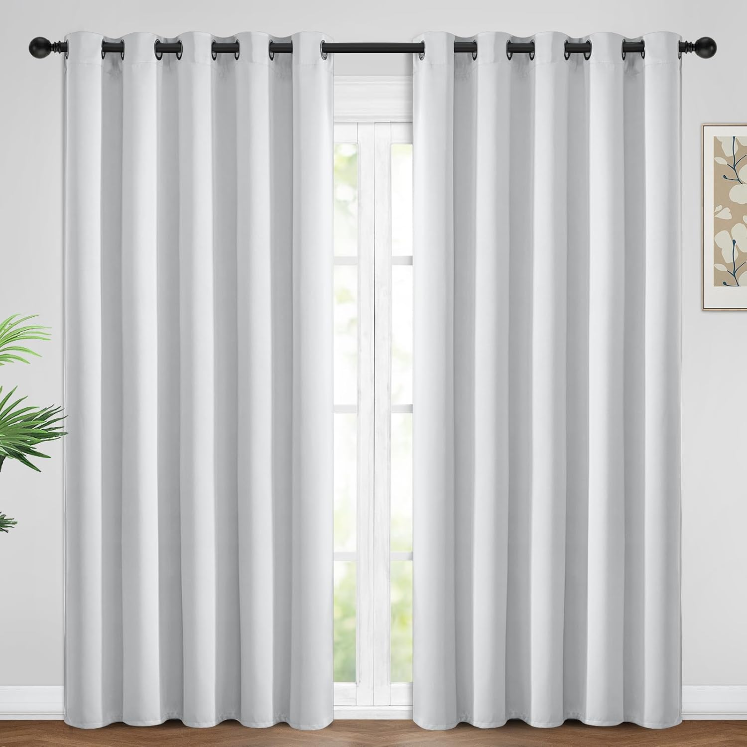 Yakamok Blackout Curtains Room Darkening Thermal Insulated Window Panels, Solid Grommet Top Drapes for Bedroom/Living Room(62Wx84L, Greyish…