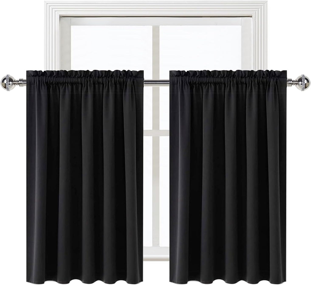 DWCN Blackout Curtains for Living Room Thermal Insulated, Energy Saving & Noise Reducing Bedroom Curtains, Black, W 52x L 36 Inch, Set of…