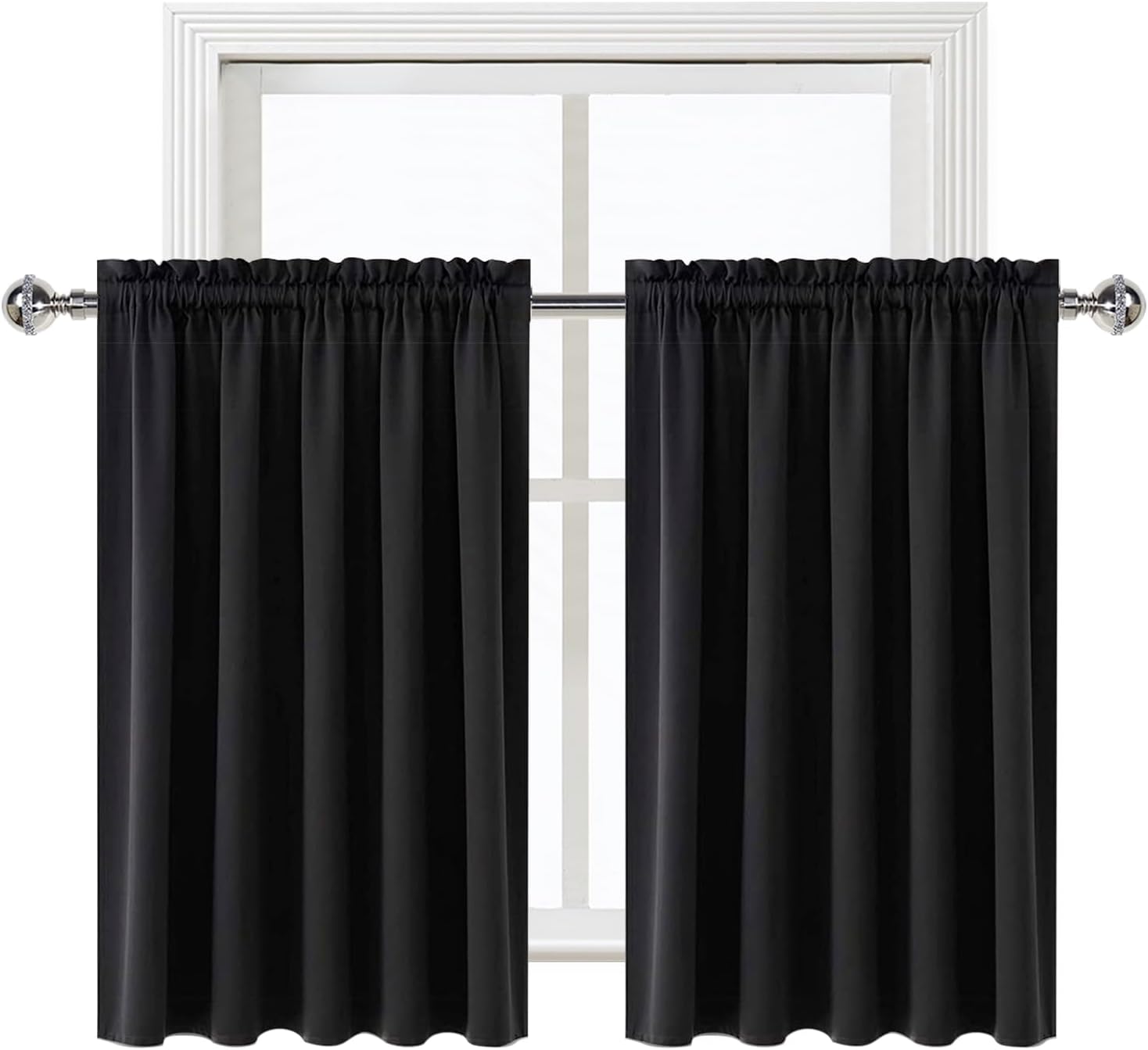 DWCN Blackout Curtains for Living Room Thermal Insulated, Energy Saving & Noise Reducing Bedroom Curtains, Black, W 52x L 36 Inch, Set of…