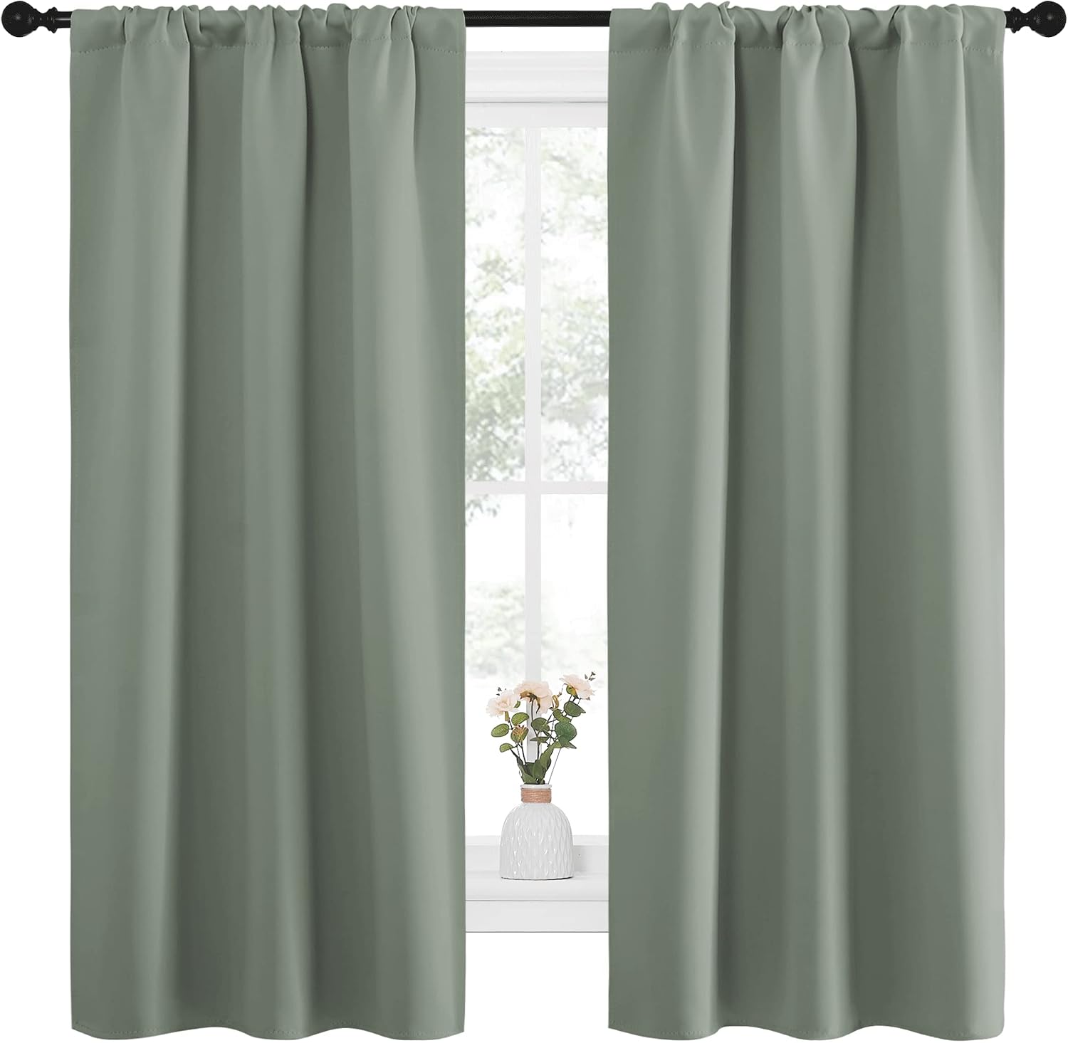 NICETOWN Window Curtains Blackout Drapes - Thermal Insulated Solid Rod Pocket Blackout Curtains/Draperies for Living Room (Greyish Green…