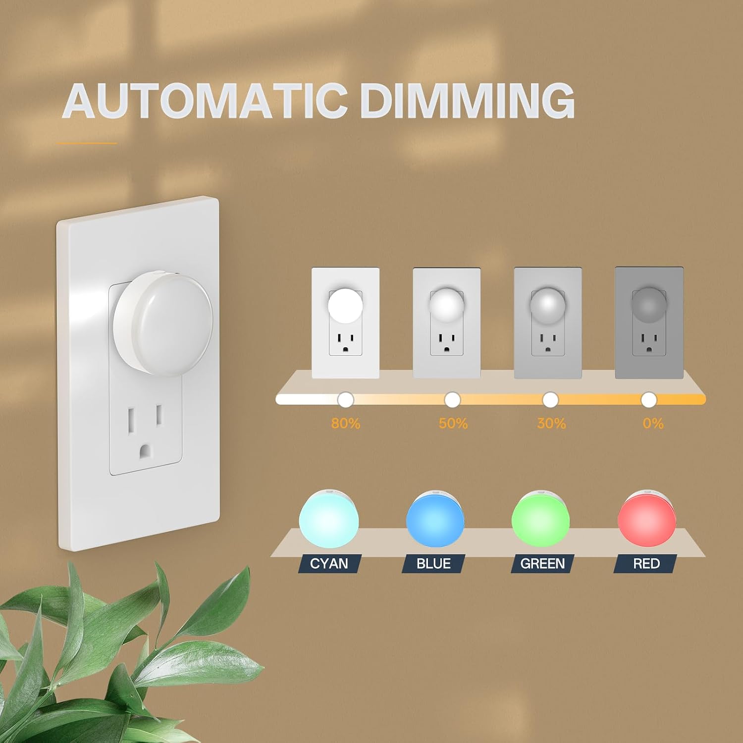 Junlitgroup Mini Plug in Night Light, Dusk to Dawn Sensor, 4-Color, LED Toilet Night Lights, Dimmable Color Changing, for Kids Breastfeedin…