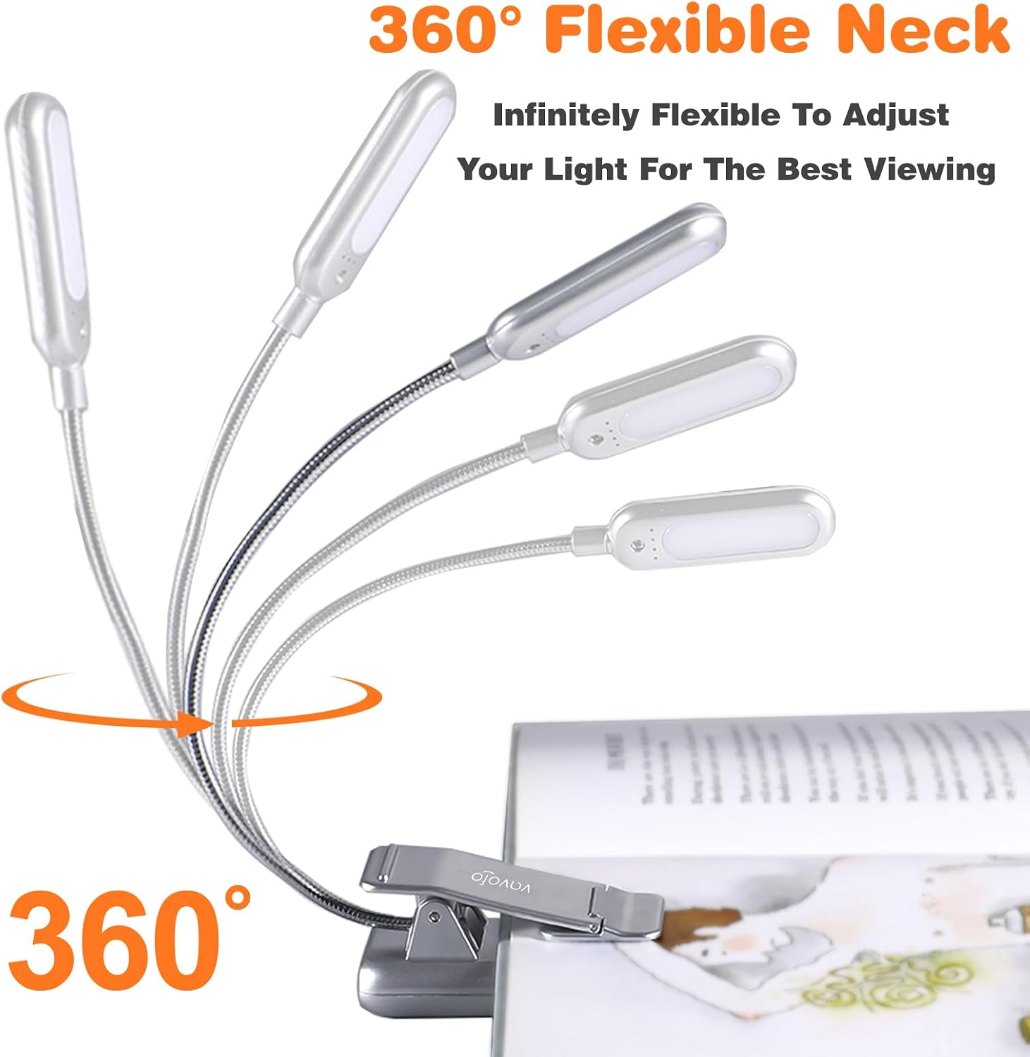 Vavofo Rechargeable Book Light for Reading in Bed Kids, 7 LED Reading Light with 9-Level Warm Cool White Daylight, Eye comfort Lamp with…