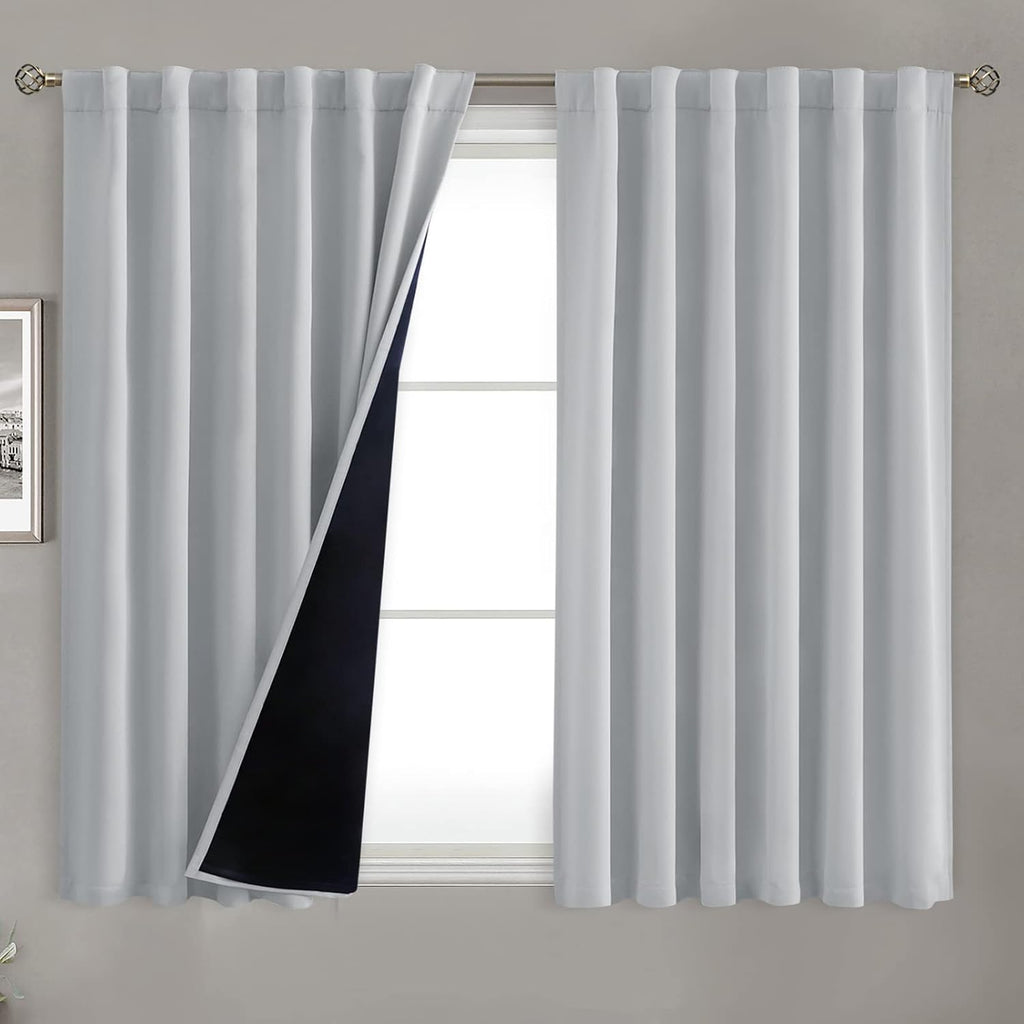 BGment Light Grey 100% Blackout Curtains 54 Inches Long with Black Liner, Rod Pocket and Back Tab Double Layer Full Room Darkening…