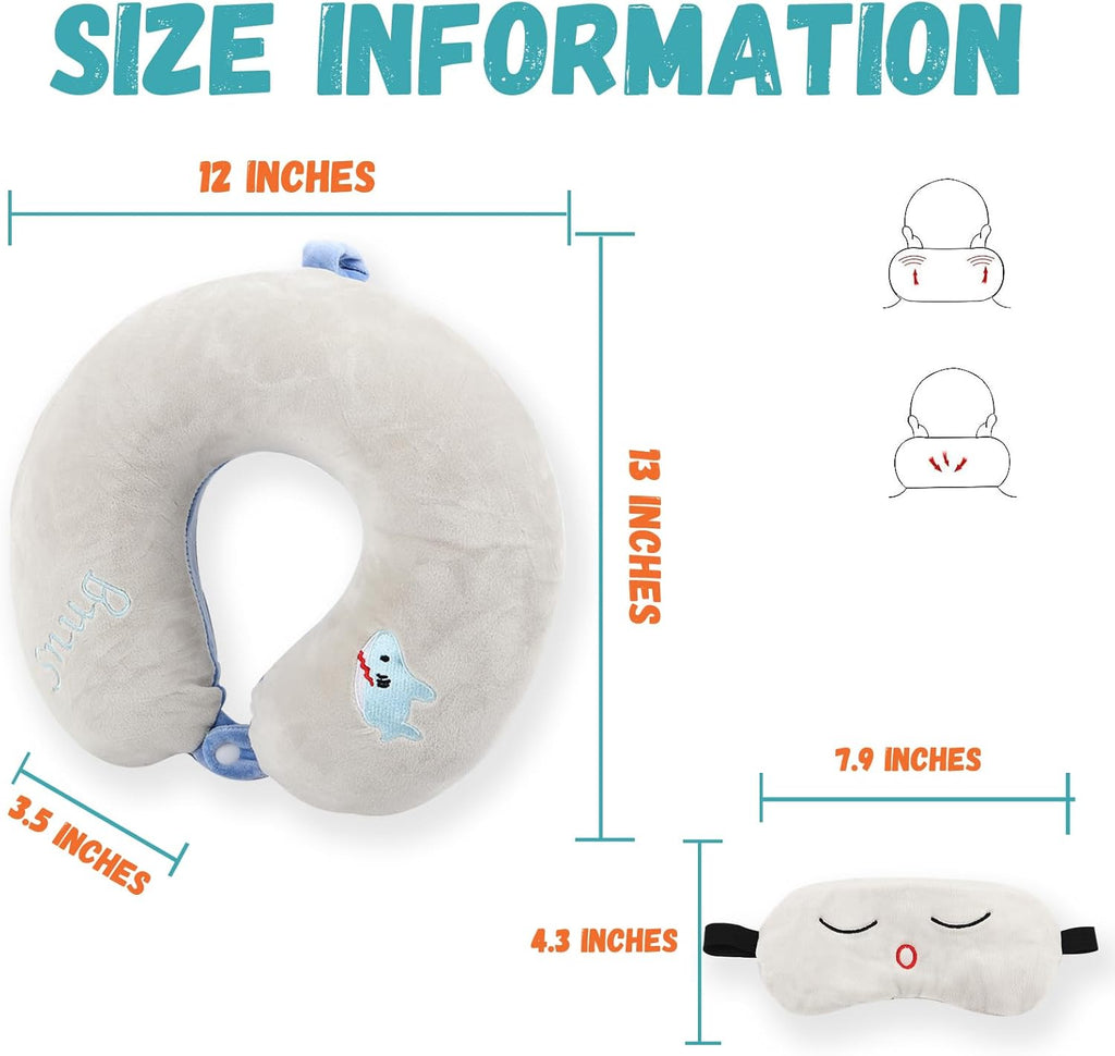MissSoul Kids Neck Pillow for Travel with Sleep Eye Mask, Cute Travel Neck Pillow, Memory Foam Flight Sleeping Headrest Pillow for Boys & G…