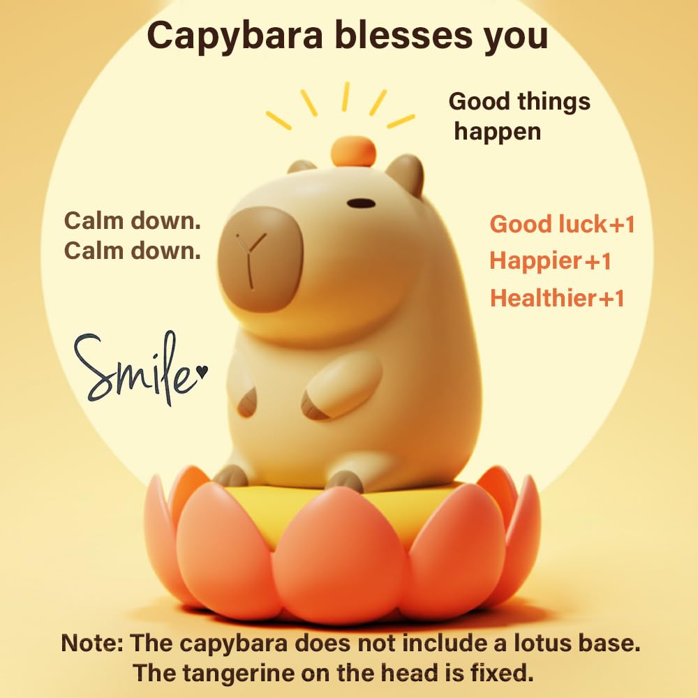 Led Cute Capybara Night Light, Dimmable Nursery Kawaii Lamps, Super Squishy Silicone USB Rechargeable Touch Control Night Lamp for Kids…