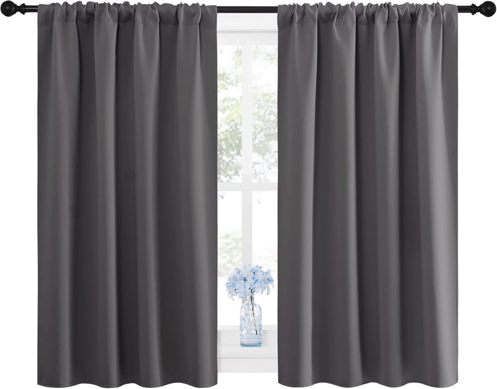 NICETOWN Grey Window Curtains for Bedroom - Home Decoration Thermal Insulated Rod Pocket Blackout Blinds & Drapes for Small Windows…