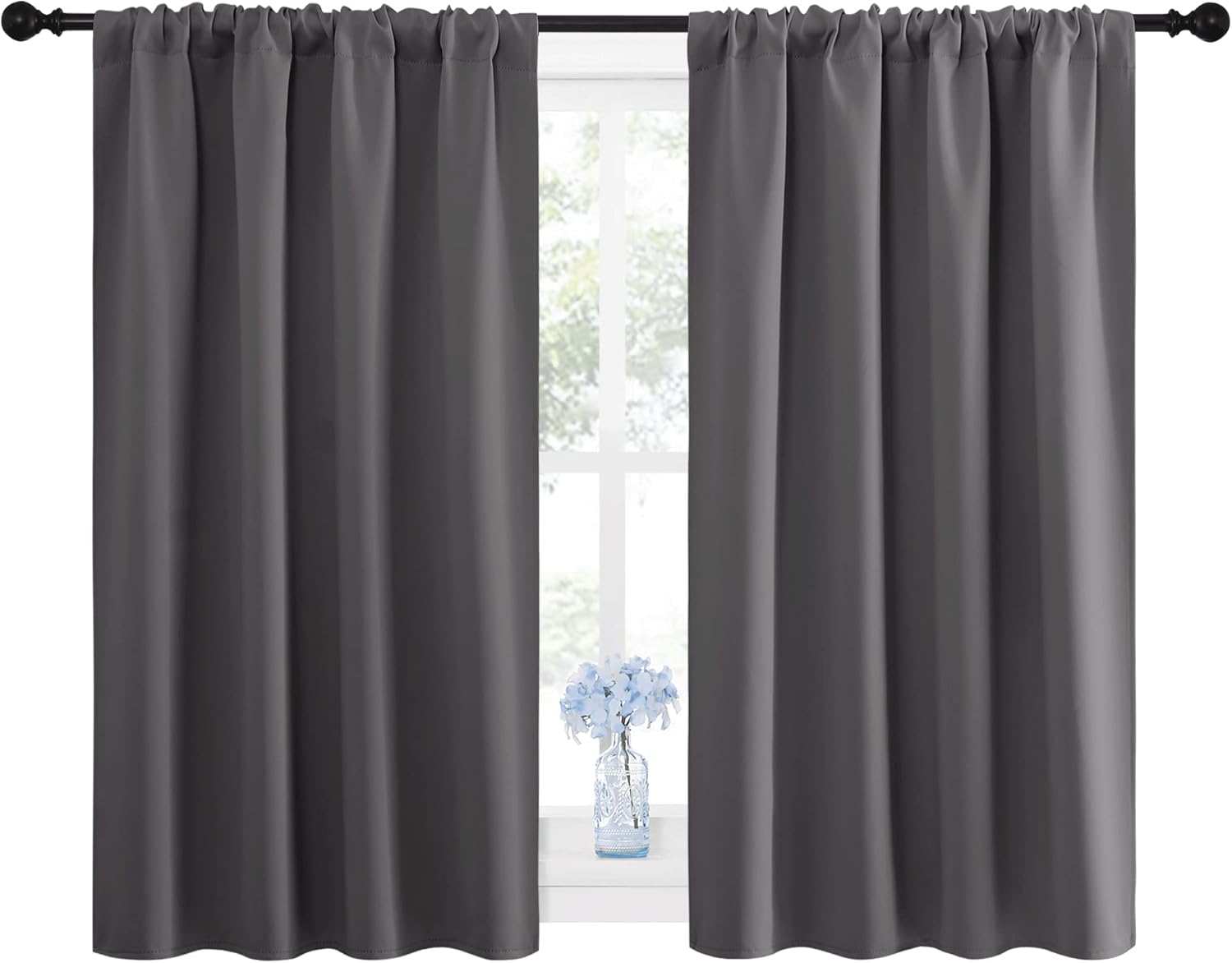 NICETOWN Grey Window Curtains for Bedroom - Home Decoration Thermal Insulated Rod Pocket Blackout Blinds & Drapes for Small Windows…