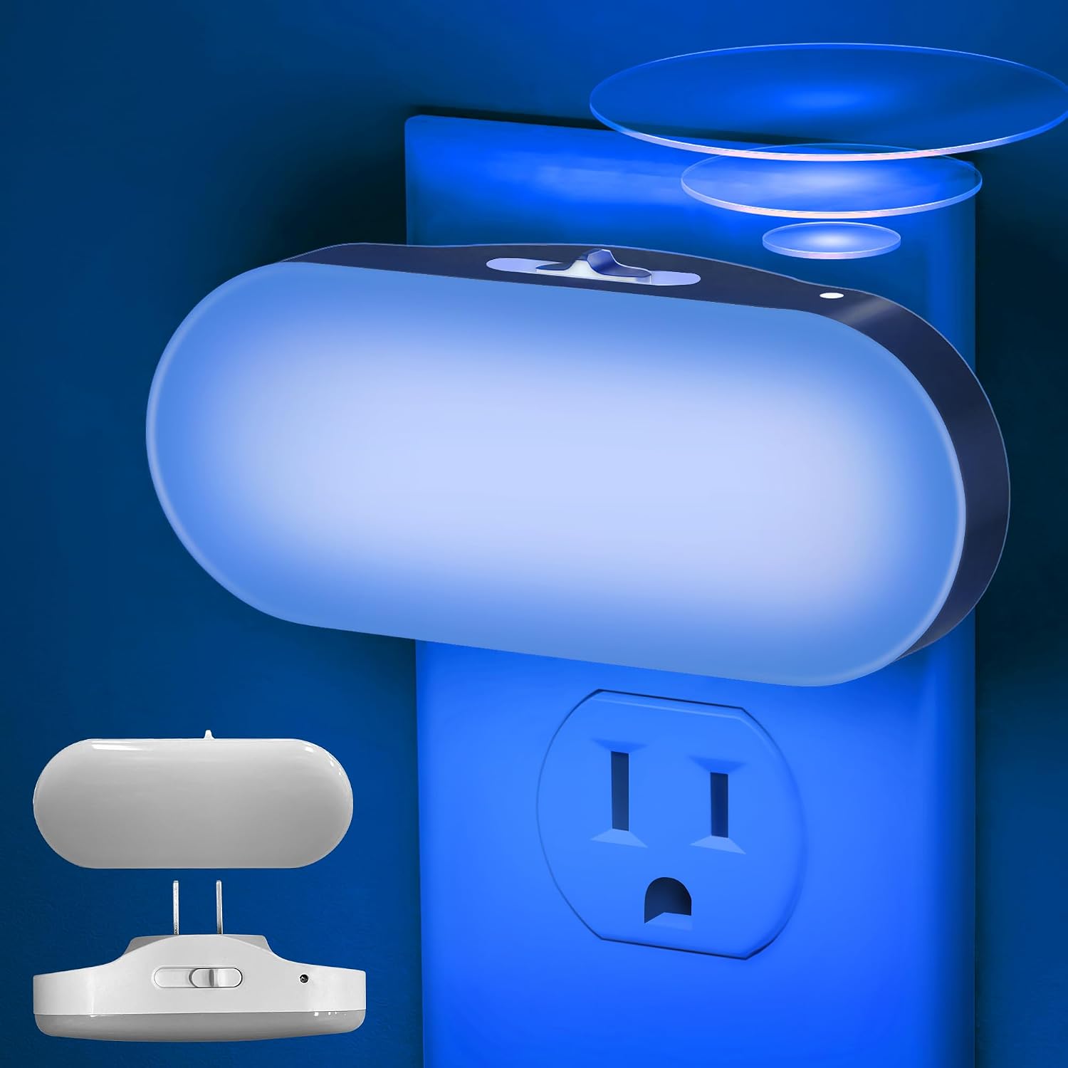 DORESshop Blue Night Light, Auto On/Off, 0-100 LM Adjustable Brightness, Dimmable Plug Into Wall Night Light for Kids Room, Bedroom…