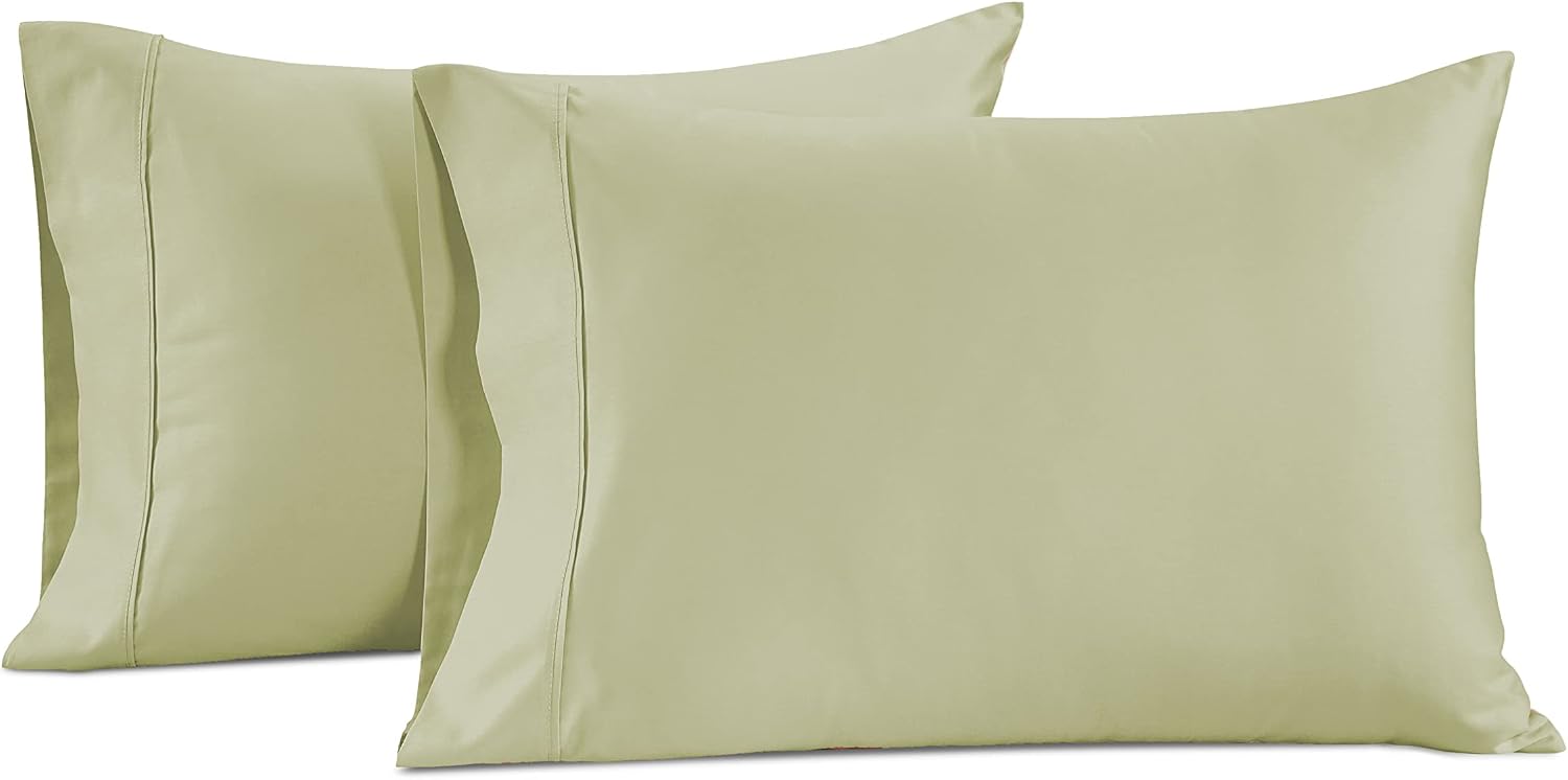 LaneLinen Pillow Case Covers King, Set of 2, 100% Egyptian Cotton Sateen, Soft Cool & Smooth Pillow Cases - Seafoam Cotton