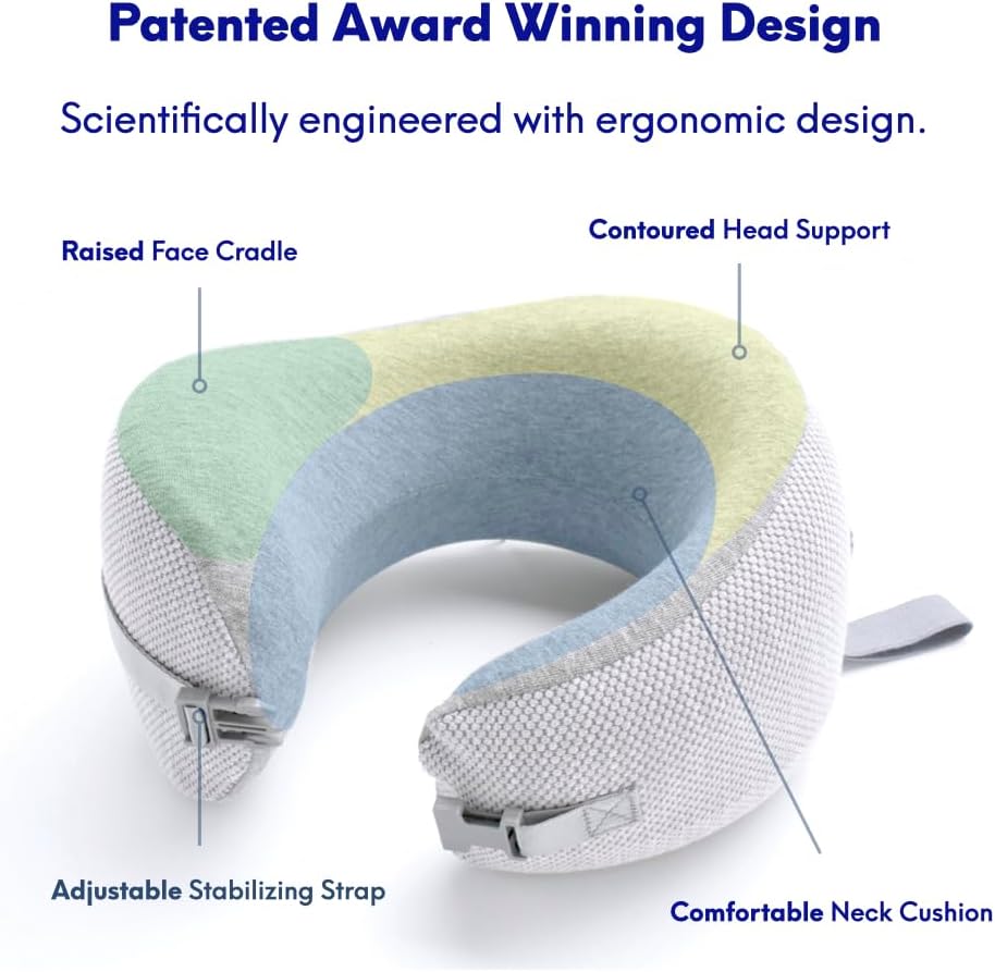 C CUSHION LAB Travel Pillow, Award-Winning Patented Ergonomic Design for Chin & Neck Support Memory Foam Neck Pillow, Compact Airplane…