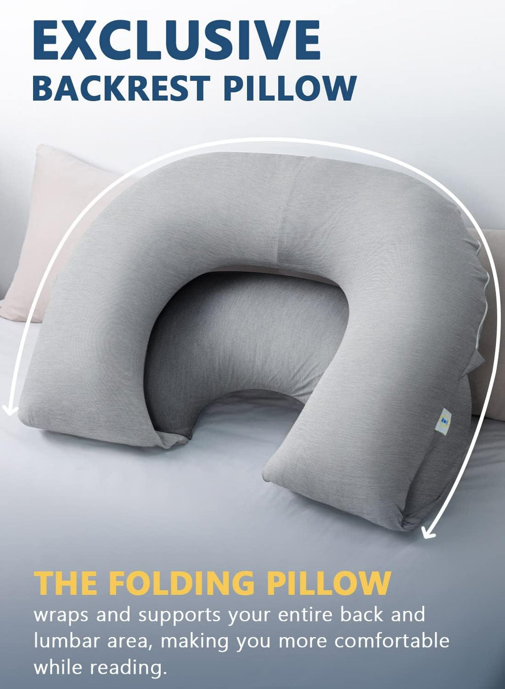 Insen Reading Pillow, Back Pillow for Sitting in Bed and Couch, Gaming Pillow for Adults, Sit Up Support for Bed, Cooling Tencel, Grey Grey