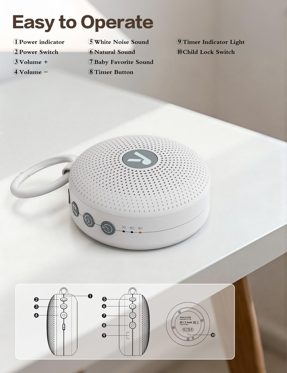 Fektik Portable Sound Noise Machine for Baby Kids Adult with 21 Natural Soothing Sounds, Powerful Battery, 32 Levels of Volume, Noise Cance…