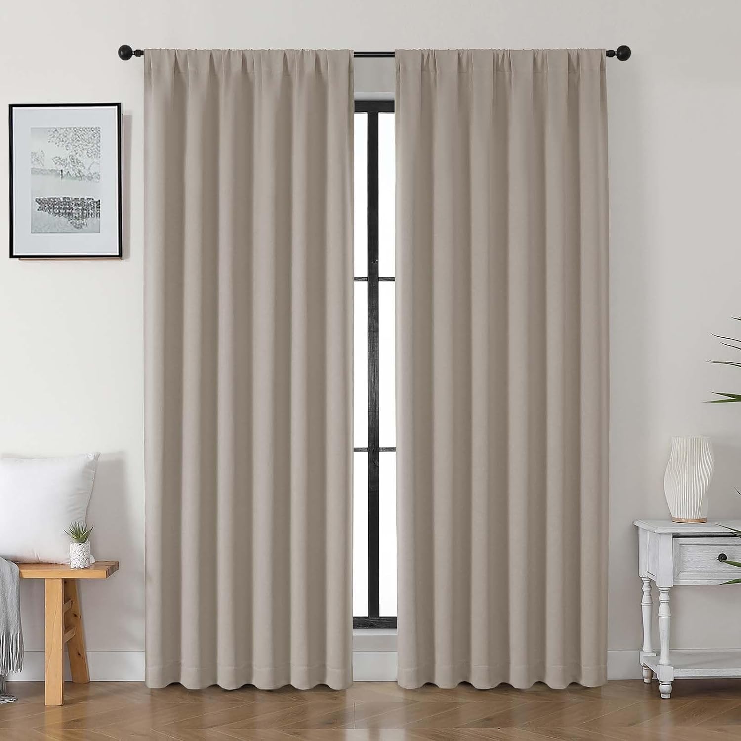 Gwine Stone Blackout Curtains for Bedroom 90 inches Long 2 Panels Set, Solid Noise Reducing Thermal Insulated Blackout Curtains for…