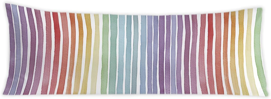 Boho Colorful Striped 20x54 Body Pillow Cover, Minimalist Boho Watercolor Rainbow Striped Decorative Long Body Pillow Cases for Kids Room…