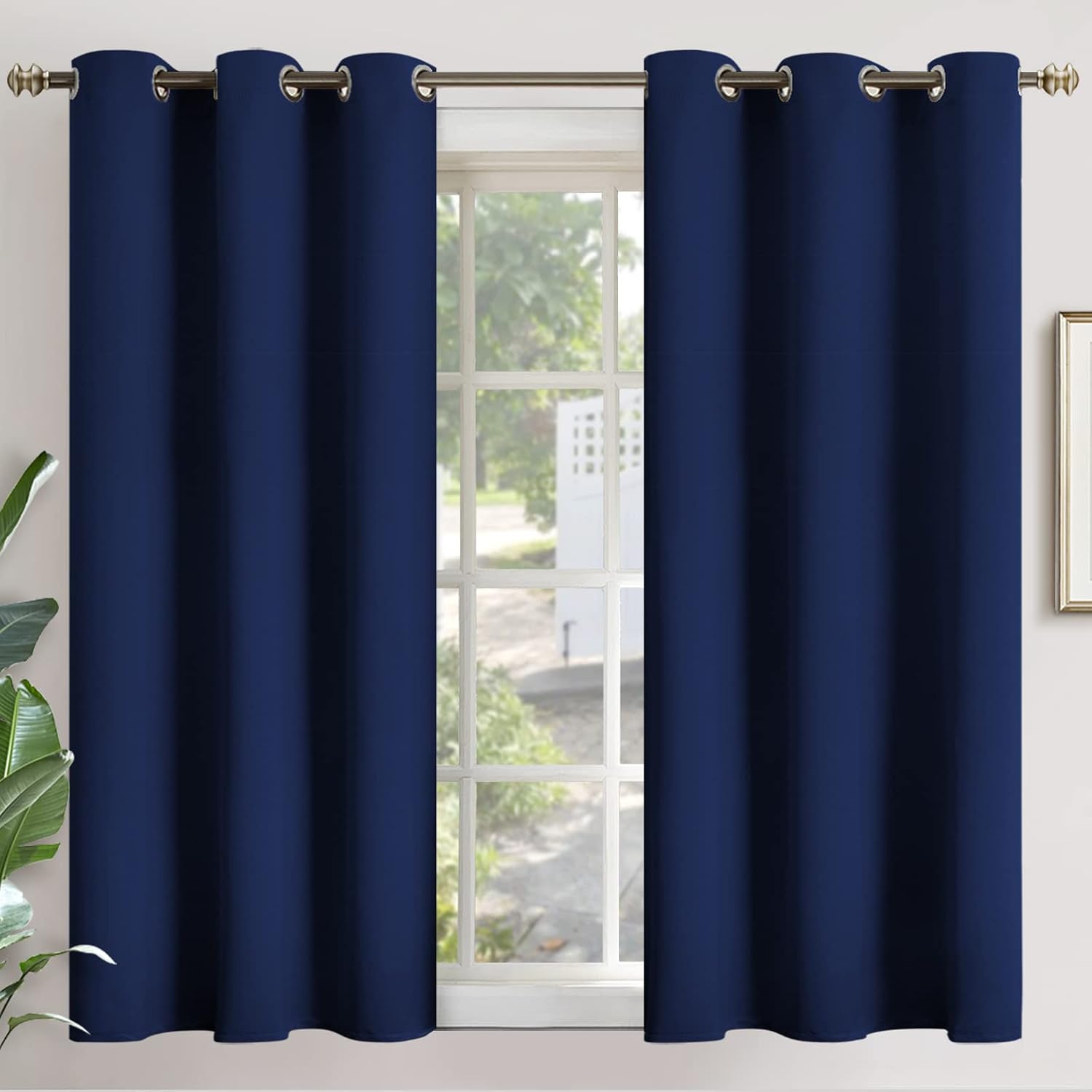 YoungsTex Navy Blue Blackout Curtains 45 Inches Long for Kitchen Bedroom Window - Short Length Thermal Insulated Drapes with Grommet Privac…
