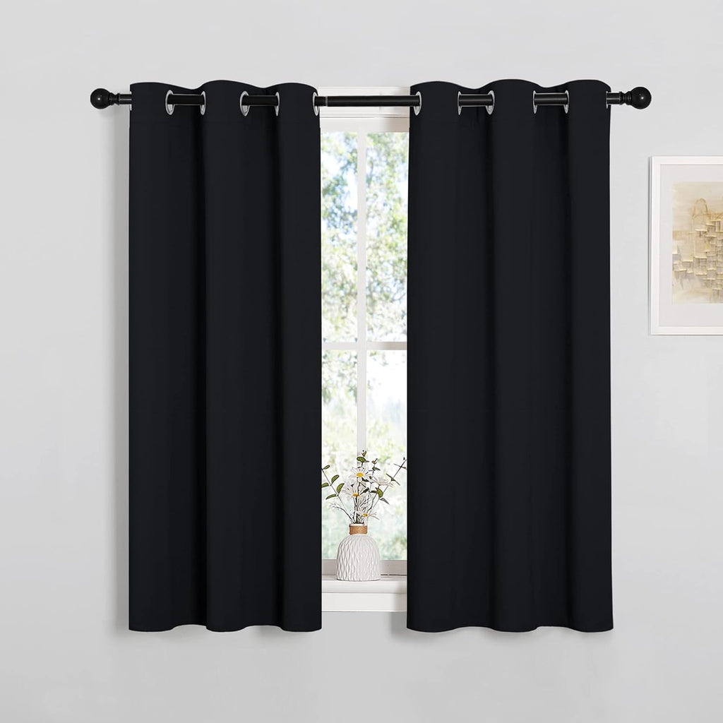 NICETOWN Halloween Bathroom Blackout Curtains and Drapes, Black Solid Thermal Insulated Grommet Blackout Drapery Panels for Window (2…