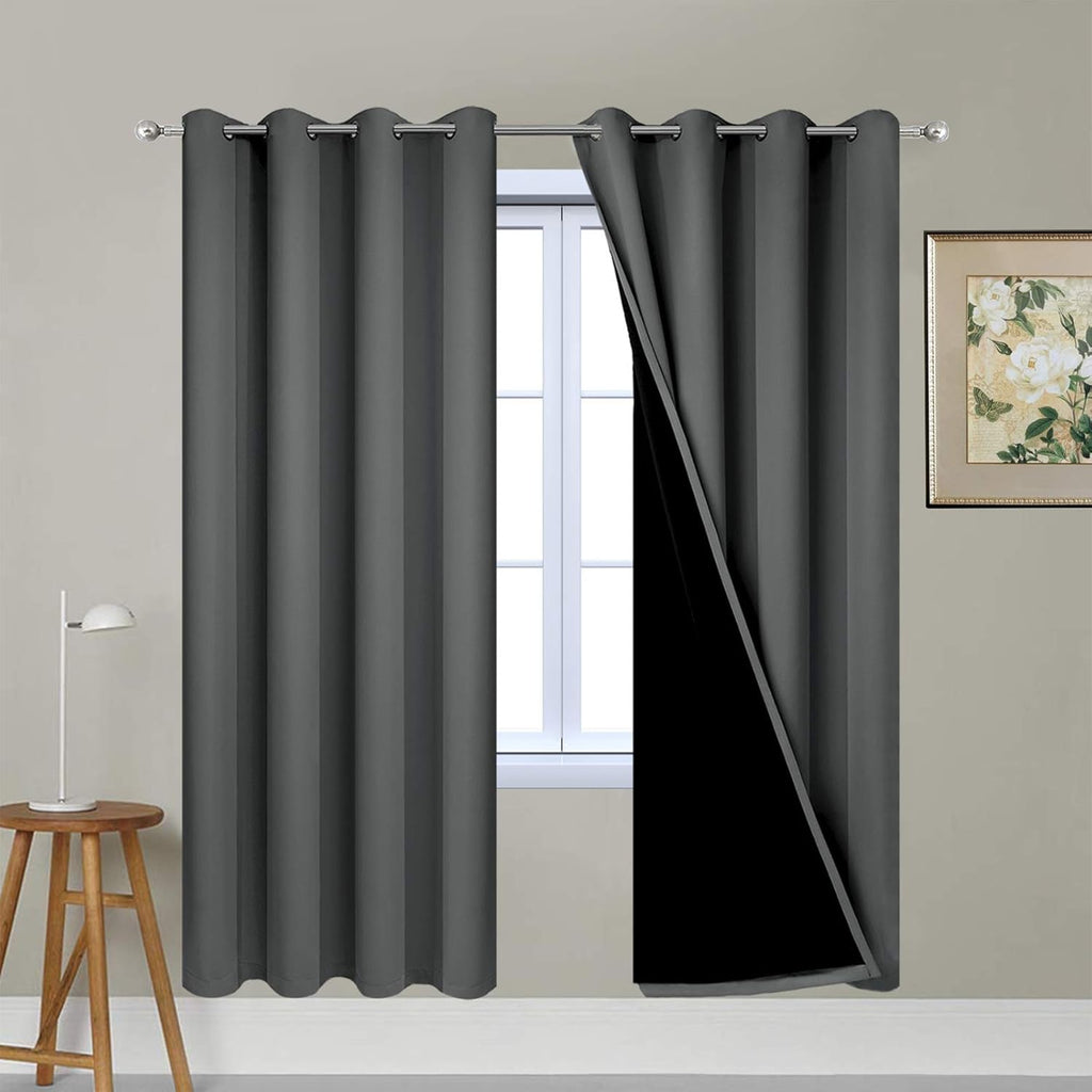 Yakamok 100% Blackout Curtains 72 Inches Long, 2 Thick Layers Thermal Insulated Window Treatment for Bedroom, Heat and Full Light Blocking…