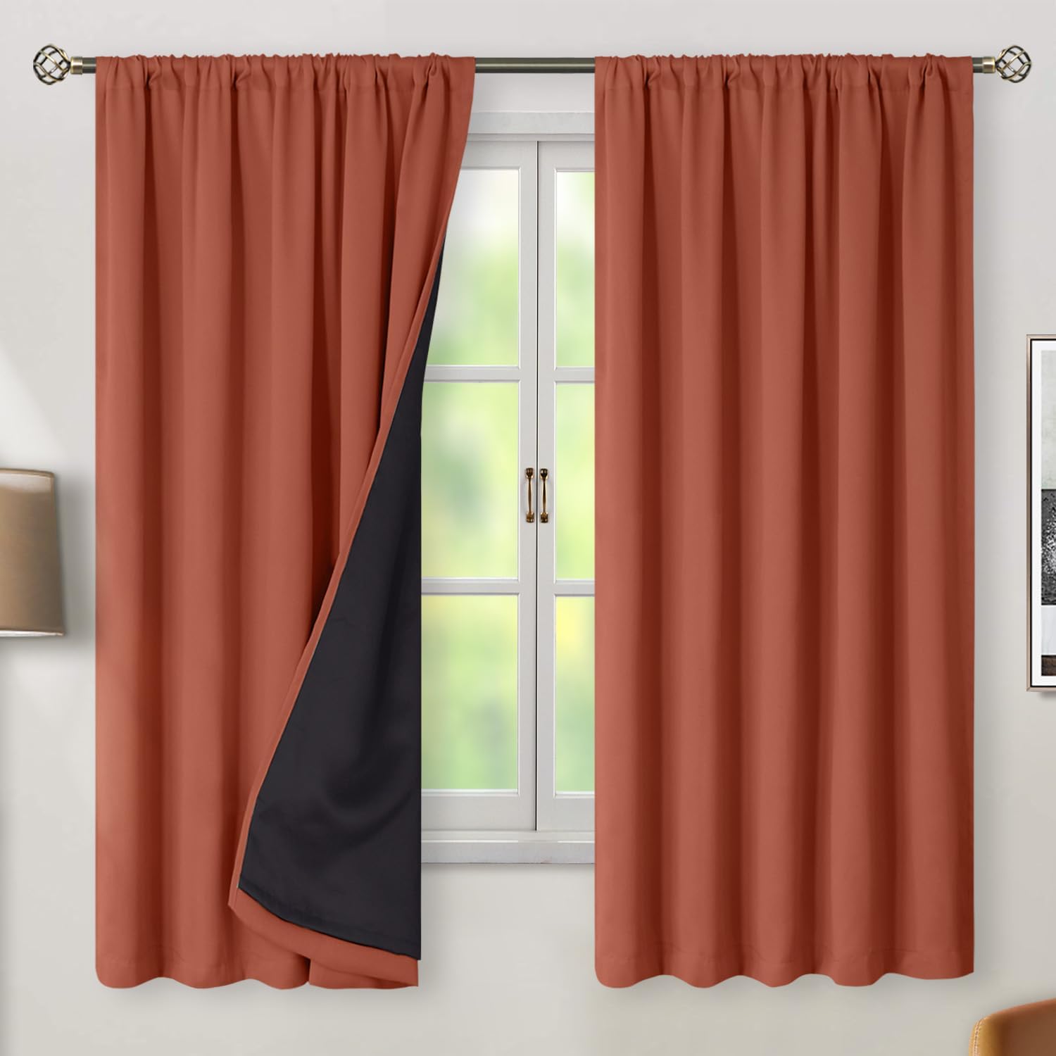 BGment 100% Blackout Curtains 63 Inch Length with Liner, Room Darkening Thermal Insulated Double Layer Noise Cancelling Rod Pocket and…