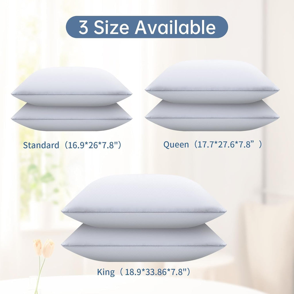 Piwaal Bed Pillows for Sleeping Queen Size Set of 4, Down Alternative Filling, Fluff by Patting Pillows for Back, Stomach or Side Sleepers
