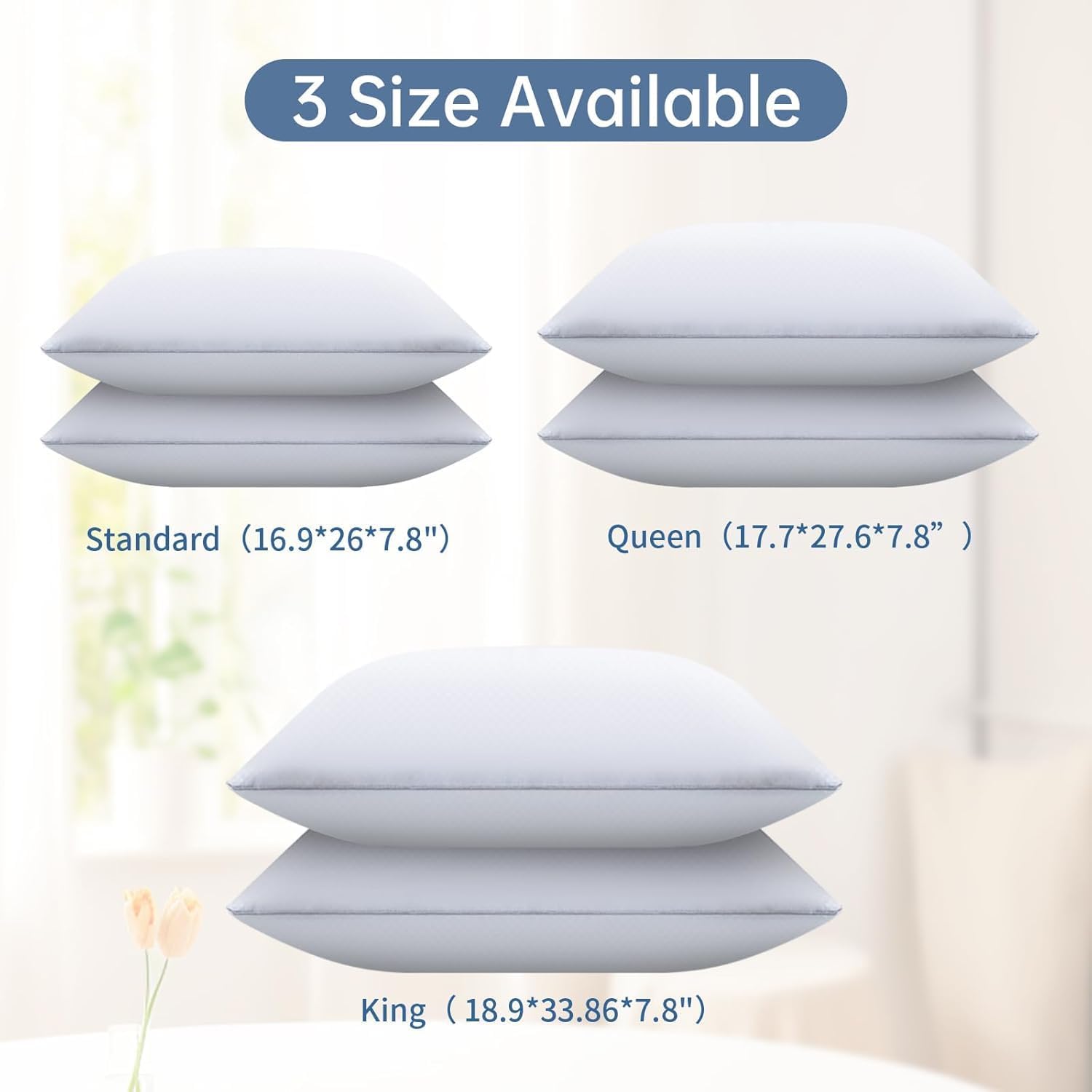 Piwaal Bed Pillows for Sleeping Queen Size Set of 4, Down Alternative Filling, Fluff by Patting Pillows for Back, Stomach or Side Sleepers