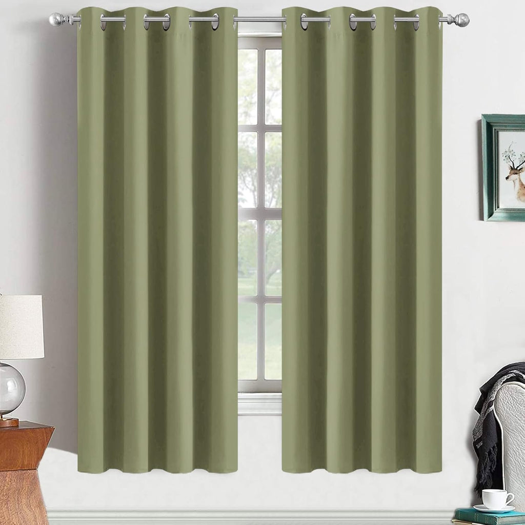 Yakamok Blackout Curtains Room Darkening Thermal Insulated with Grommet Window Curtain for Bedroom, 52 x 63 inch, Sage Green, 2 Panels