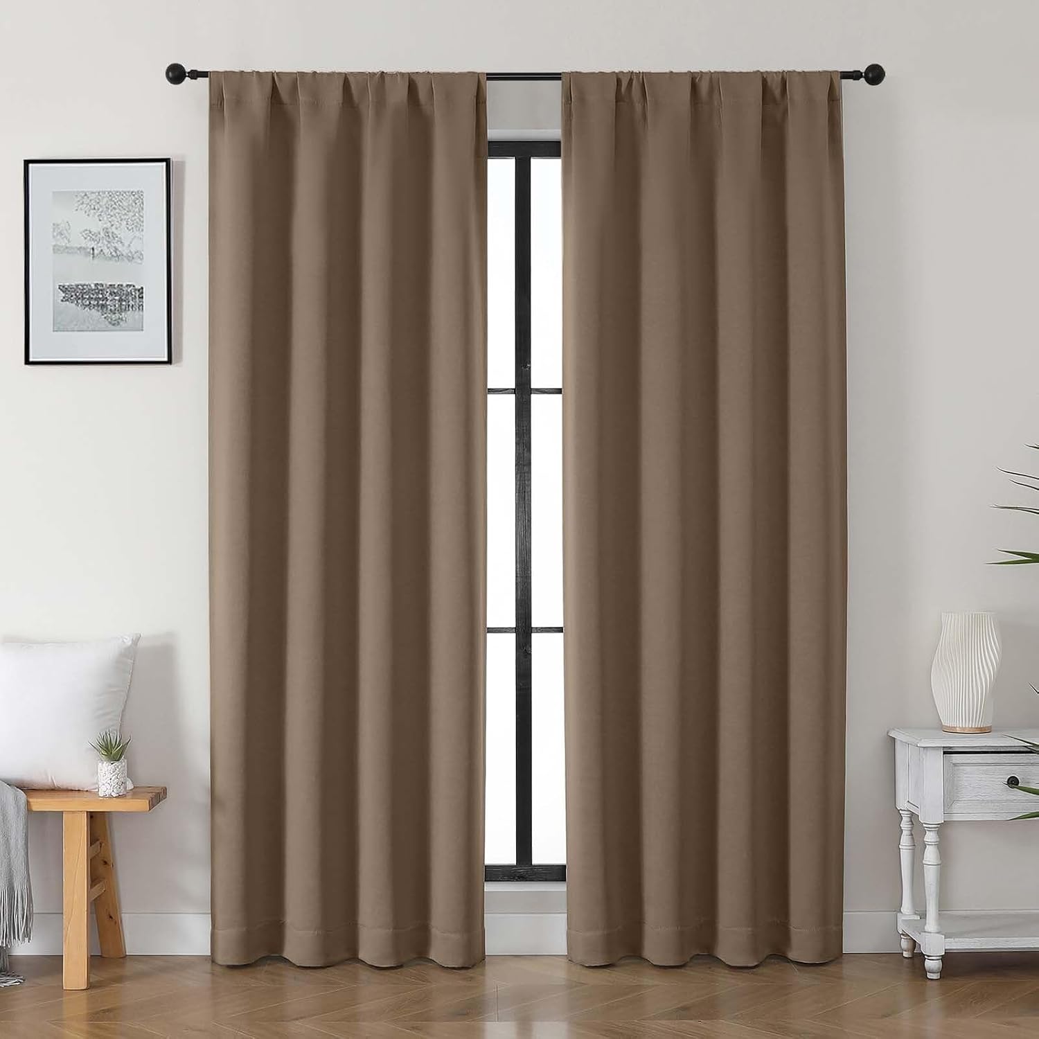 Gwine Brown Blackout Curtains for Bedroom 84 inches Long 2 Panels Set, Solid Noise Reducing Thermal Insulated Blackout Curtains for…