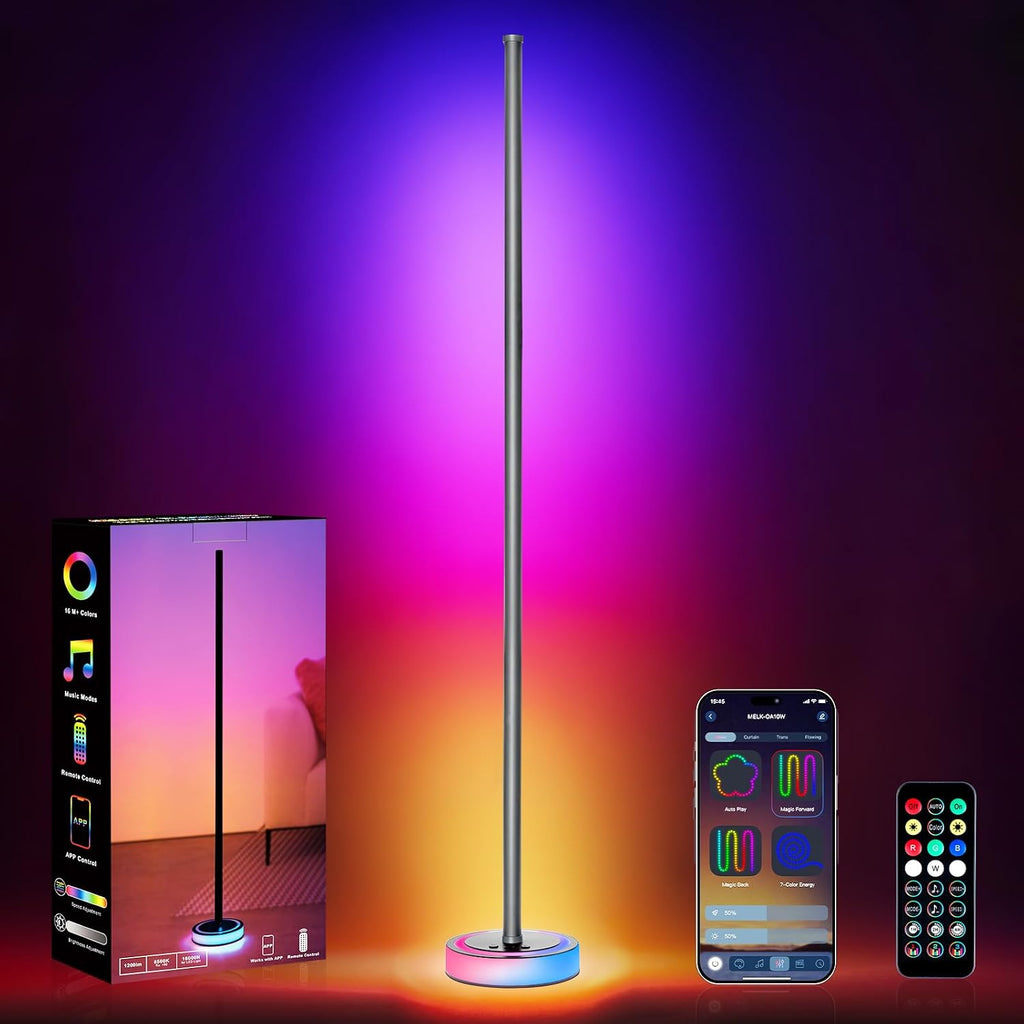 Smart Corner Floor Lamp, RGBICW LED Standing Lamp with App Control, 16 Million Colors with Music Sync, Dimmable Ambient Light for…