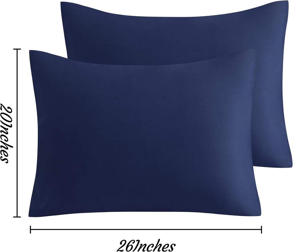 Ntbay Standard Pillow Cases Set of 2, 2 Pack Brushed Microfiber 20x26 Pillow Cases, Soft, Wrinkle, Fade, Stain Resistant Navy Blue Pillow C…