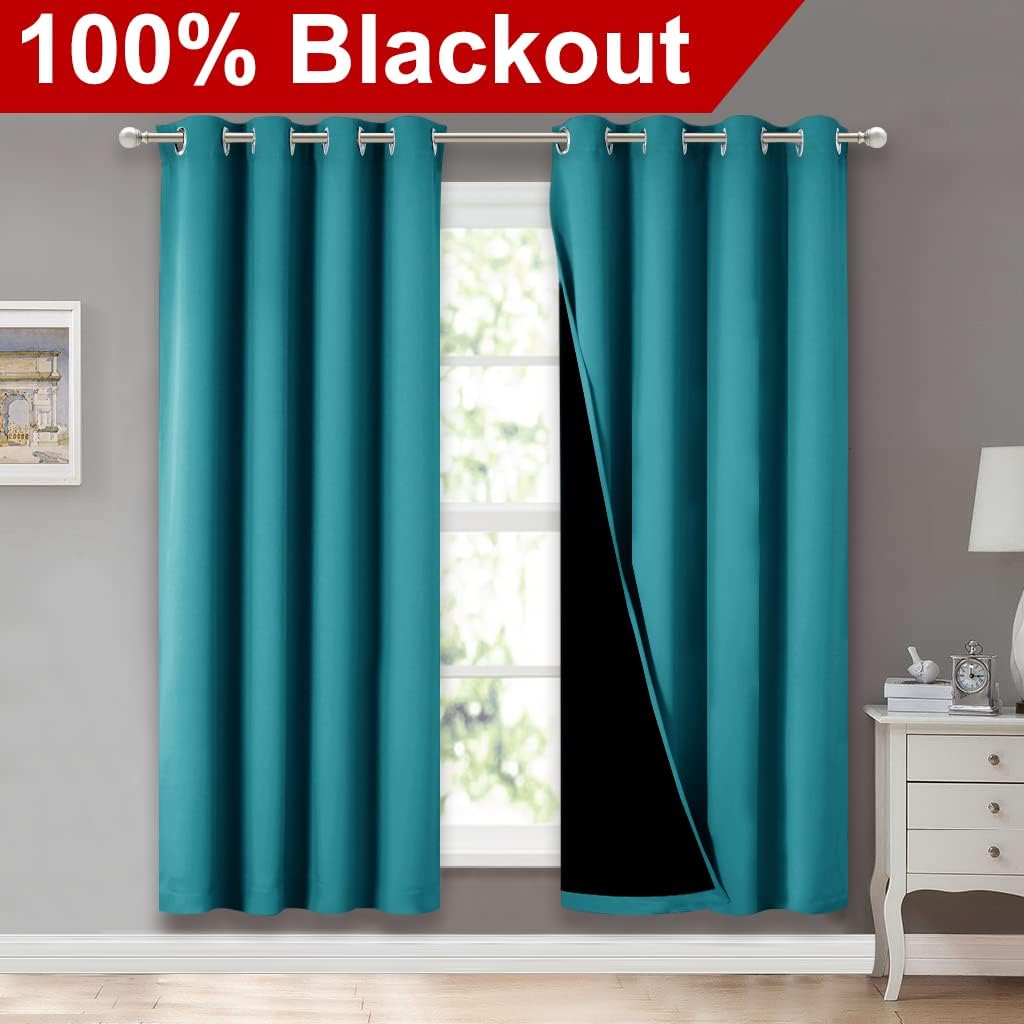 Nicetown 100% Blackout Window Curtain Panels, Full Light Blocking Drapes with Black Liner for Nursery, 72-inch Drop Thermal Insulated Drape…