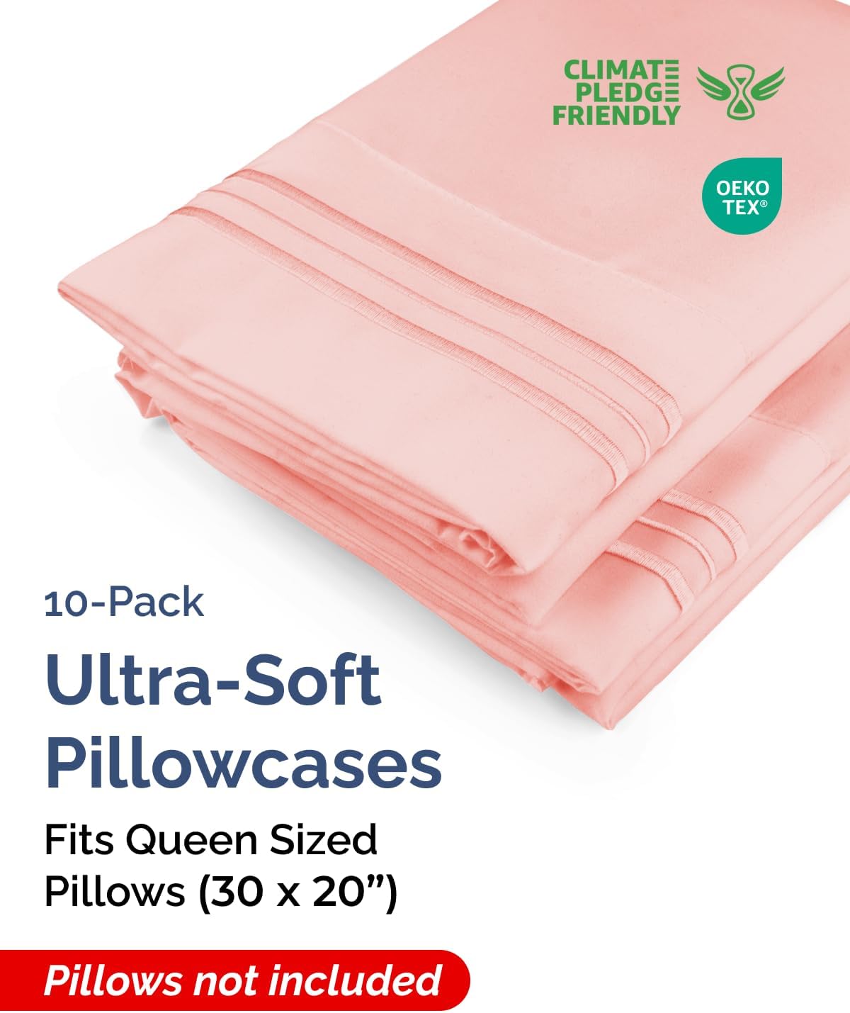 Queen Pillow Cases Set of 10 - Ultra Soft Hotel Quality Pillowcase Covers - Comfy, Cozy & Wrinkle Free - Shrink, Stain & Fade Resistant…