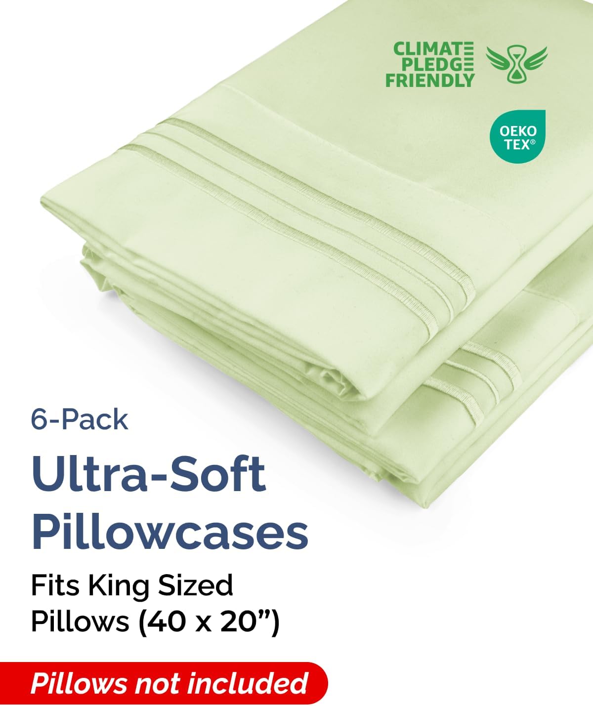King Pillow Cases Set of 6 - Ultra Soft Hotel Quality Pillowcase Covers - Comfy, Cozy & Wrinkle Free - Shrink & Fade Resistant - Machine…