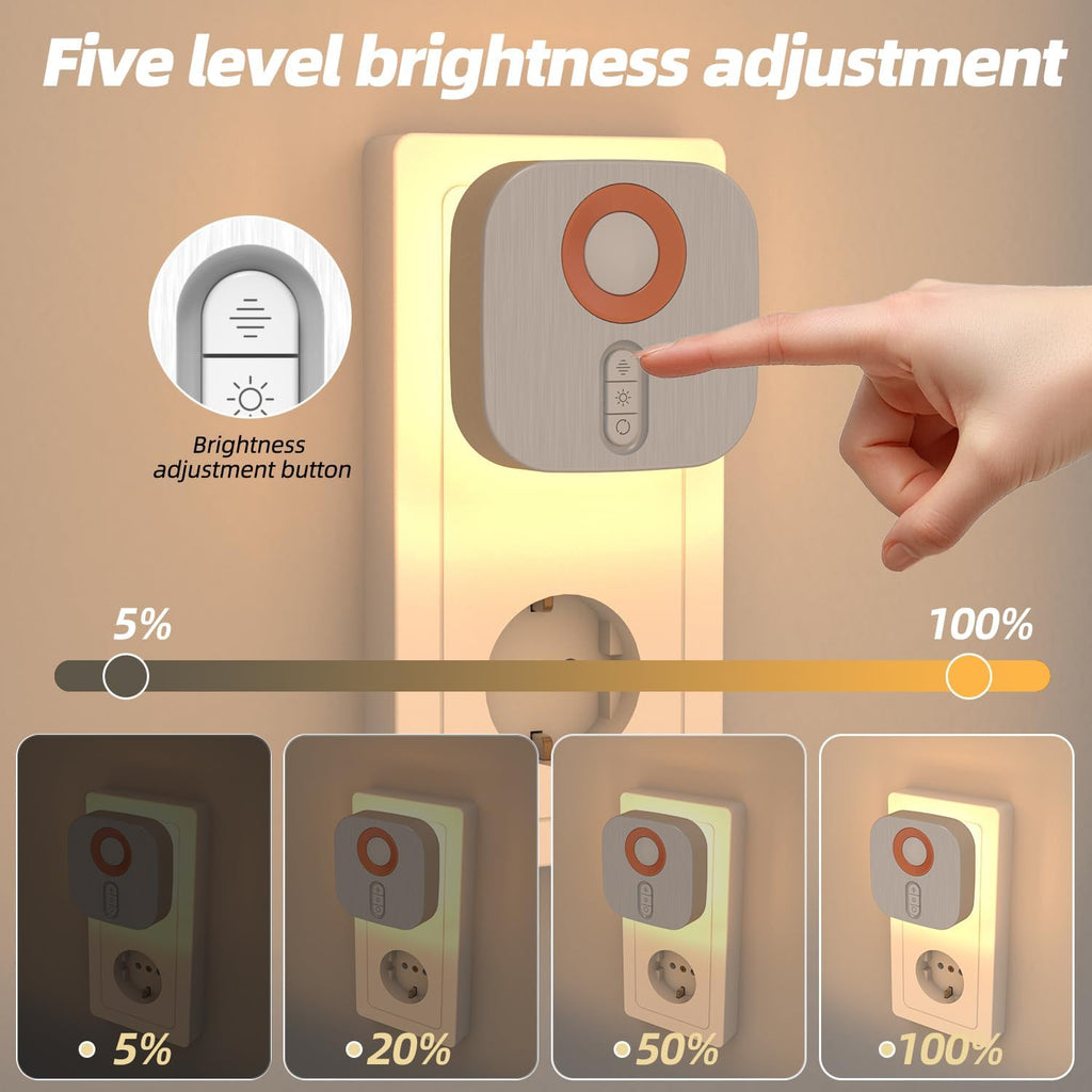 2 Packs Plug-in LED Backlit Night Light with Motion Sensor and Dusk to Dawn Sensor, Adjustable Brightness RGB Seven-Color for Bedrooms…