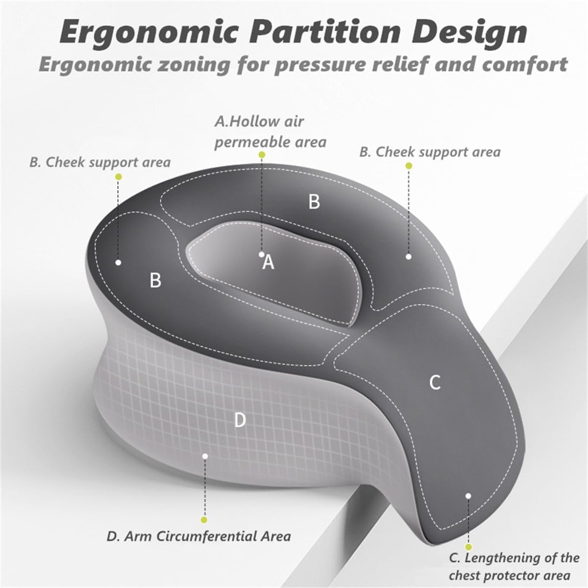 chislim Ergonomic Memory Foam Office Pillow for Napping & Sleeping, Washable Cover, Chest-Support Design, Compact & Portable