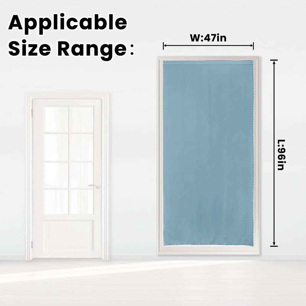 Self Adhesive Curtains, Portable Blackout Curtains Fabric Curtains for Living Room No Drilling, 47" W X 96" L, Lake Blue, 1 Panel