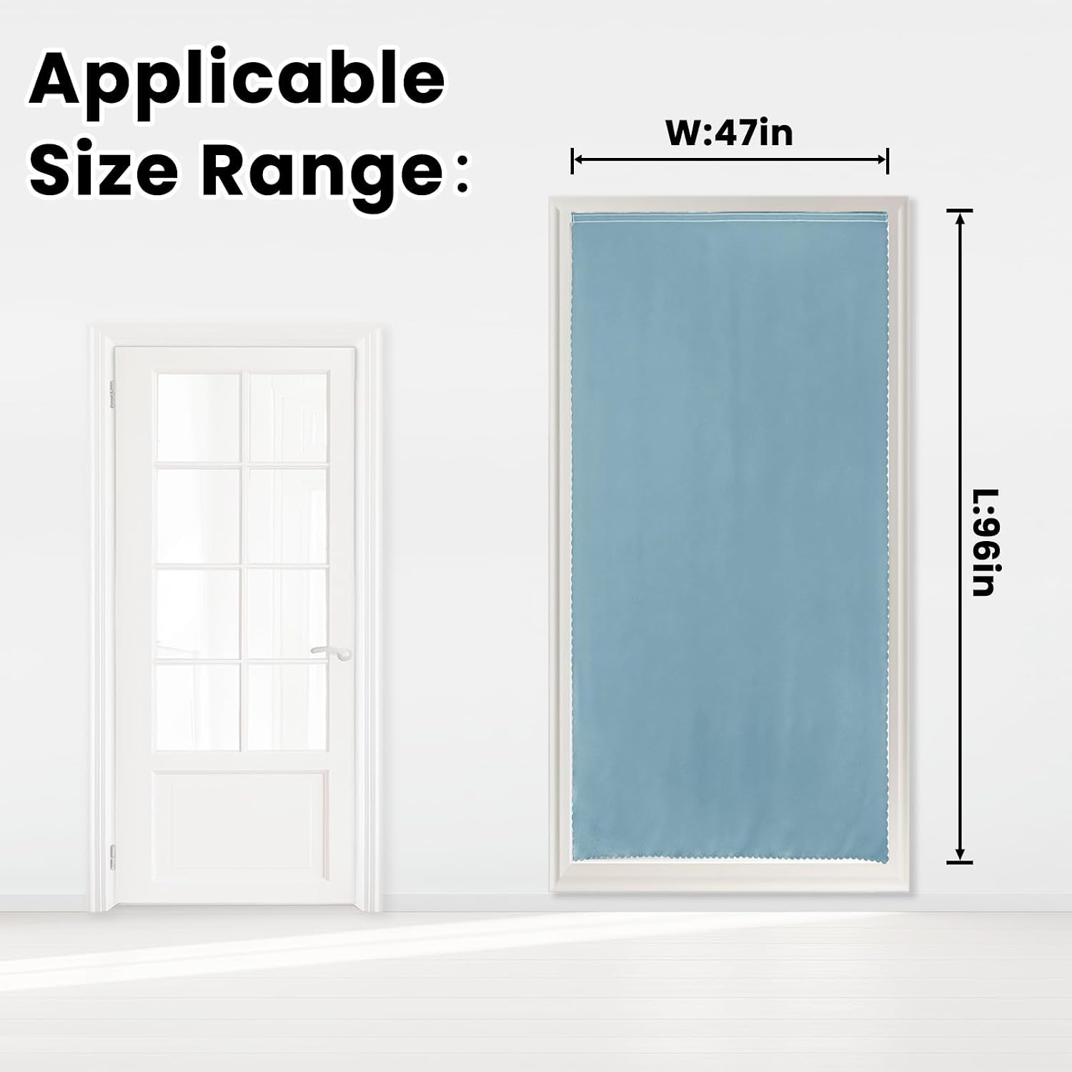 Self Adhesive Curtains, Portable Blackout Curtains Fabric Curtains for Living Room No Drilling, 47" W X 96" L, Lake Blue, 1 Panel