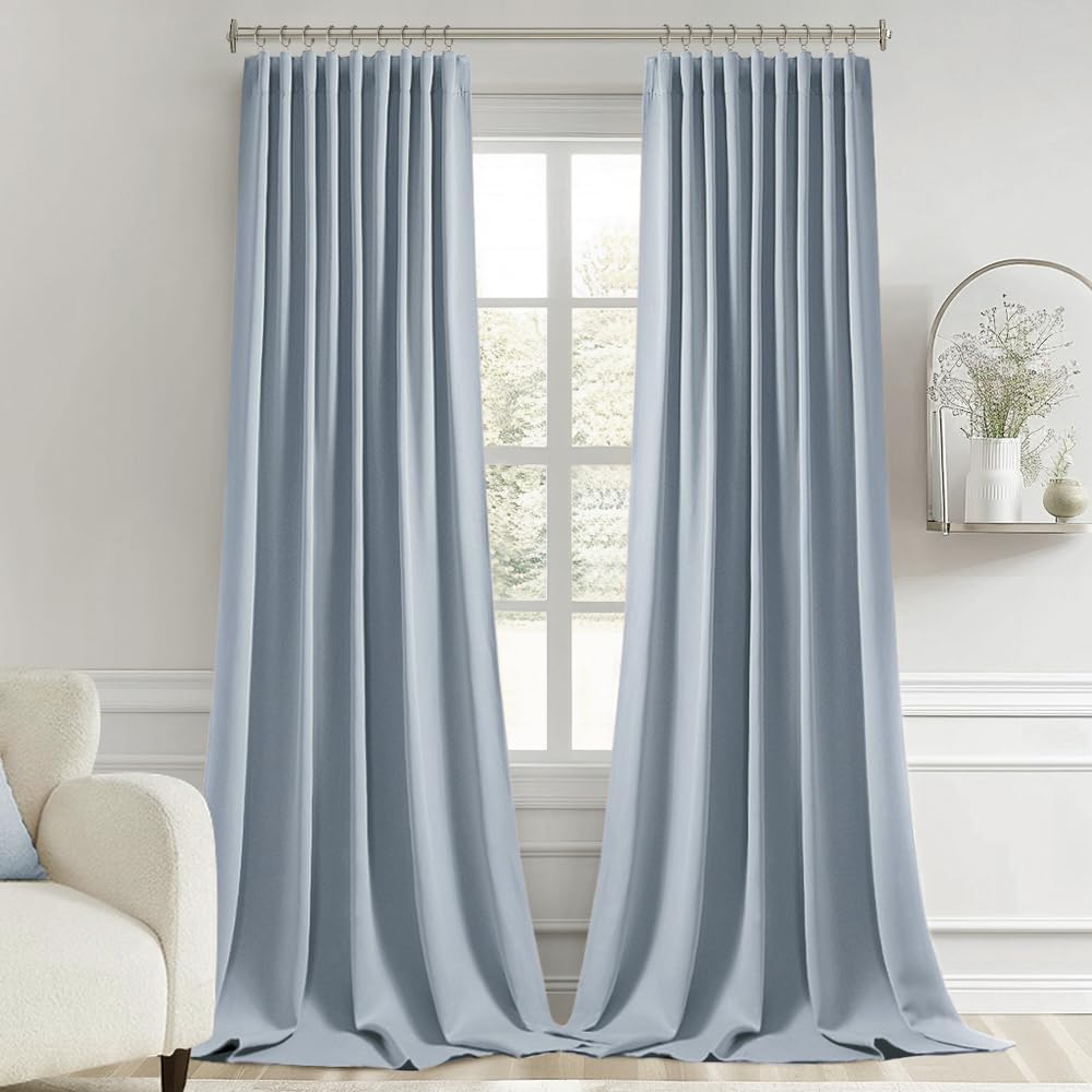 Miulee Light Blue Back Tab Blackout Curtains 102 Inch Long 2 Panels Set for Bedroom, Rod Pocket/Pinch Pleated Thermal Insulated Living Room…