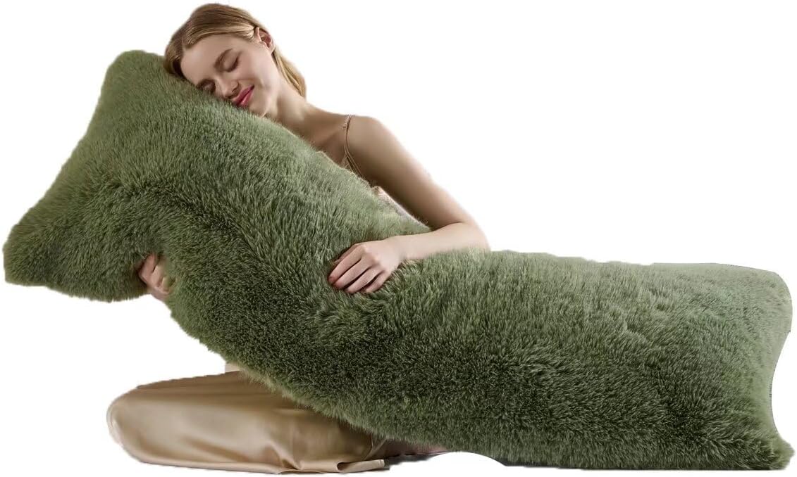 HKMR 20x54 inch Luxury Fluffy Body Pillow Cover(No Filling), Shaggy Furry Body Pillowcase with Zipper, Soft Decorative Plush Full Long…